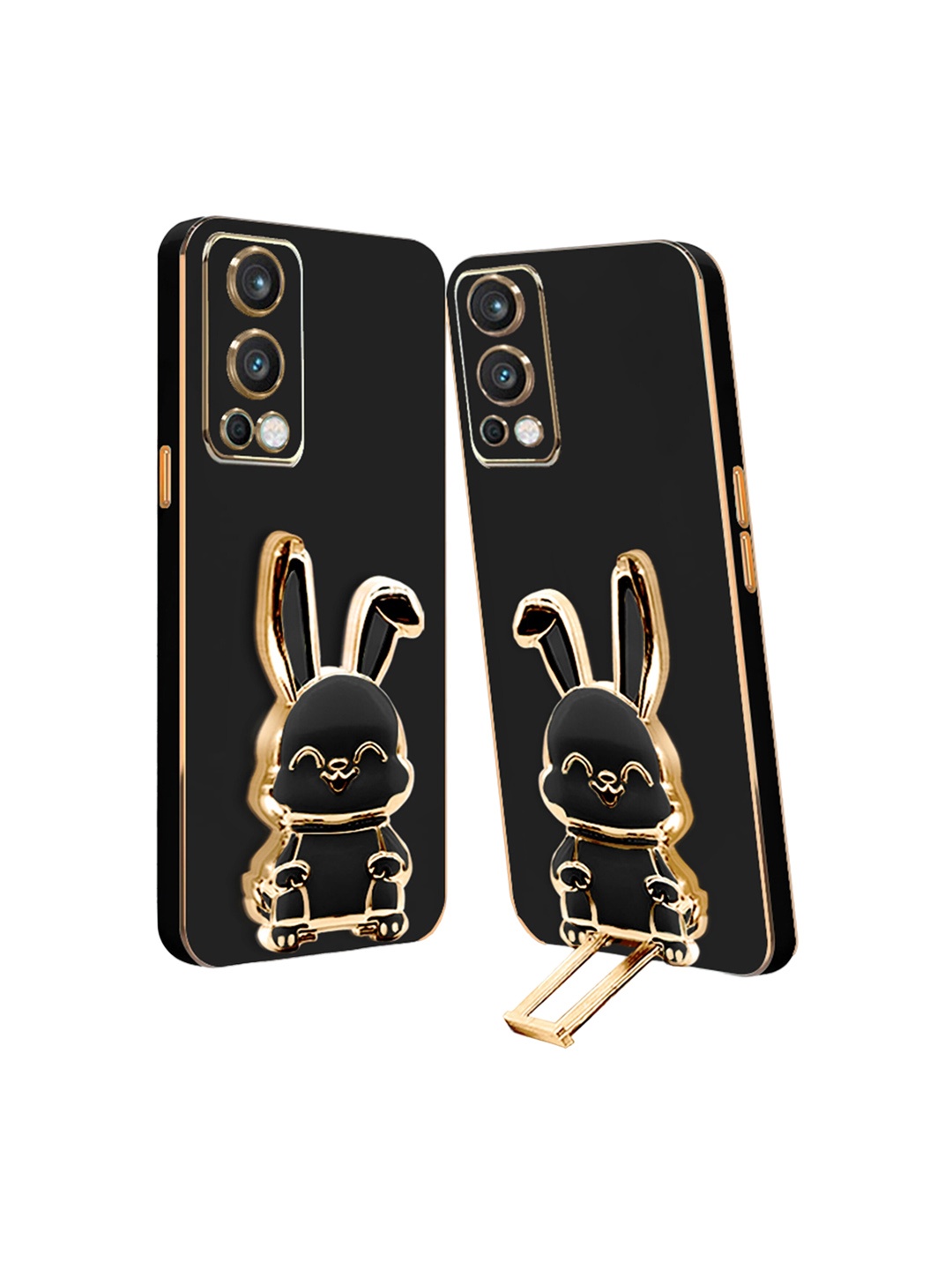 

Karwan 3D Bunny With Folding Stand Compatible Oneplus Nord 2 Back Cover Case, Black