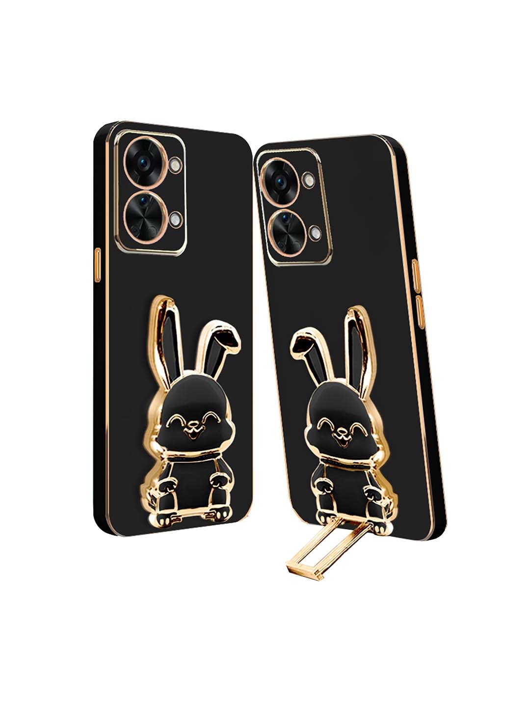 

Karwan 3D Bunny With Folding Stand Oneplus Nord 2T Back Cover Case, Black