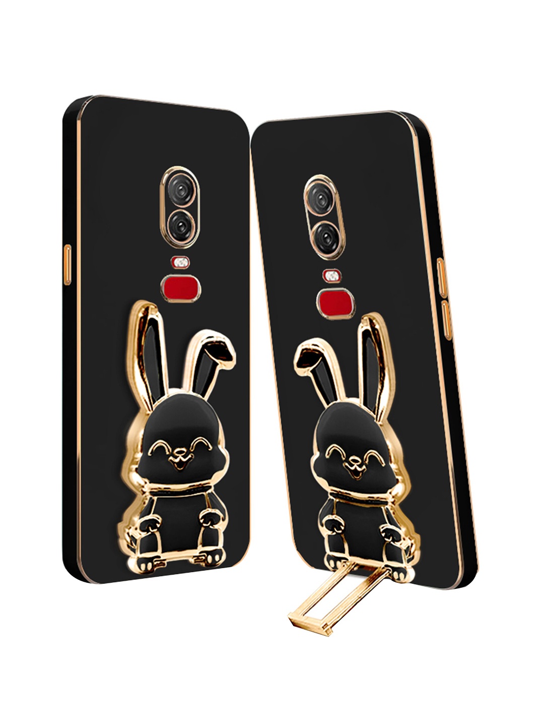

Karwan 3D Bunny With Folding Stand Compatible Oneplus 6 Back Cover Case, Black