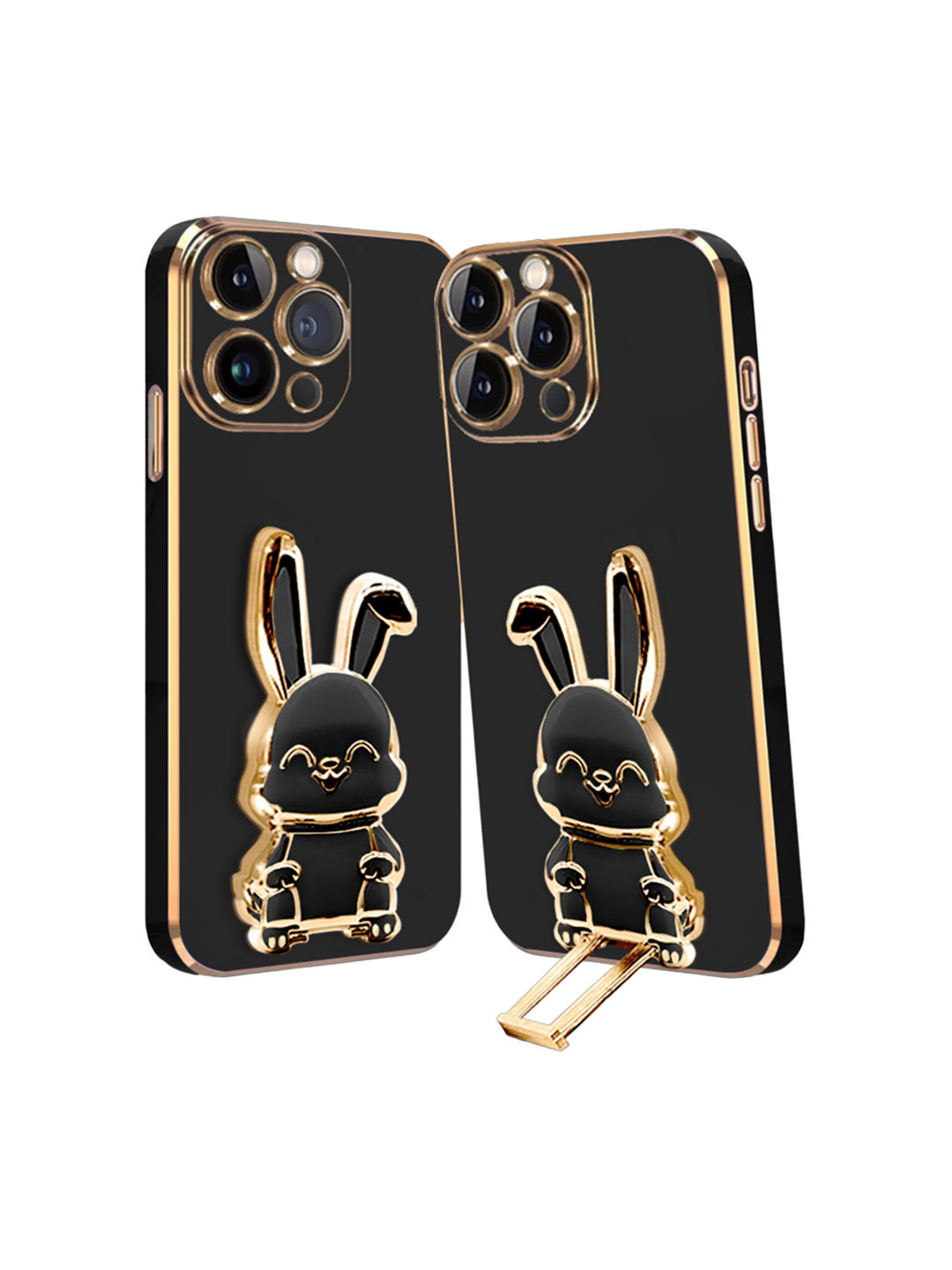 

Karwan 3D Bunny With Folding Stand Slip Proof iPhone 15 Pro Max Back Cover Case, Black