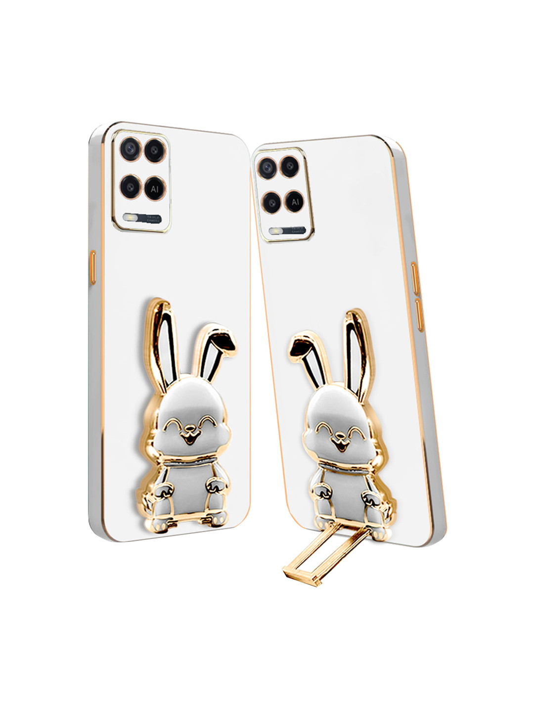 

Karwan 3D Bunny With Folding Stand Oppo A54 Back Cover Case, White