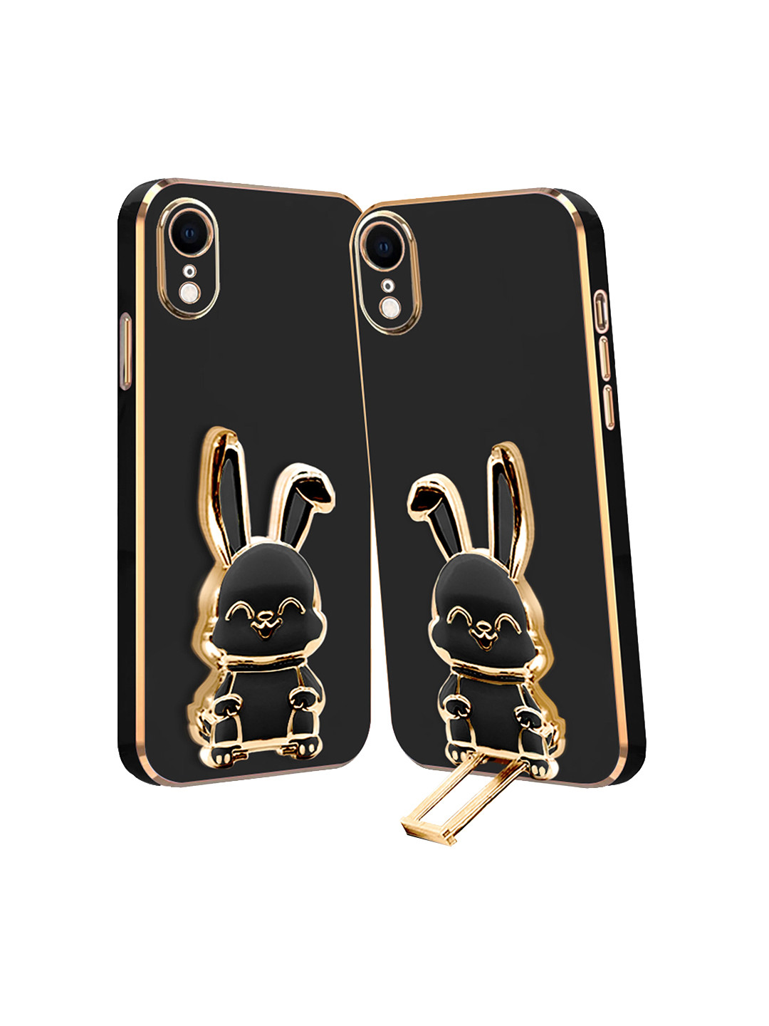 

Karwan iPhone XR Back Case With 3D Bunny Folding Stand, Black