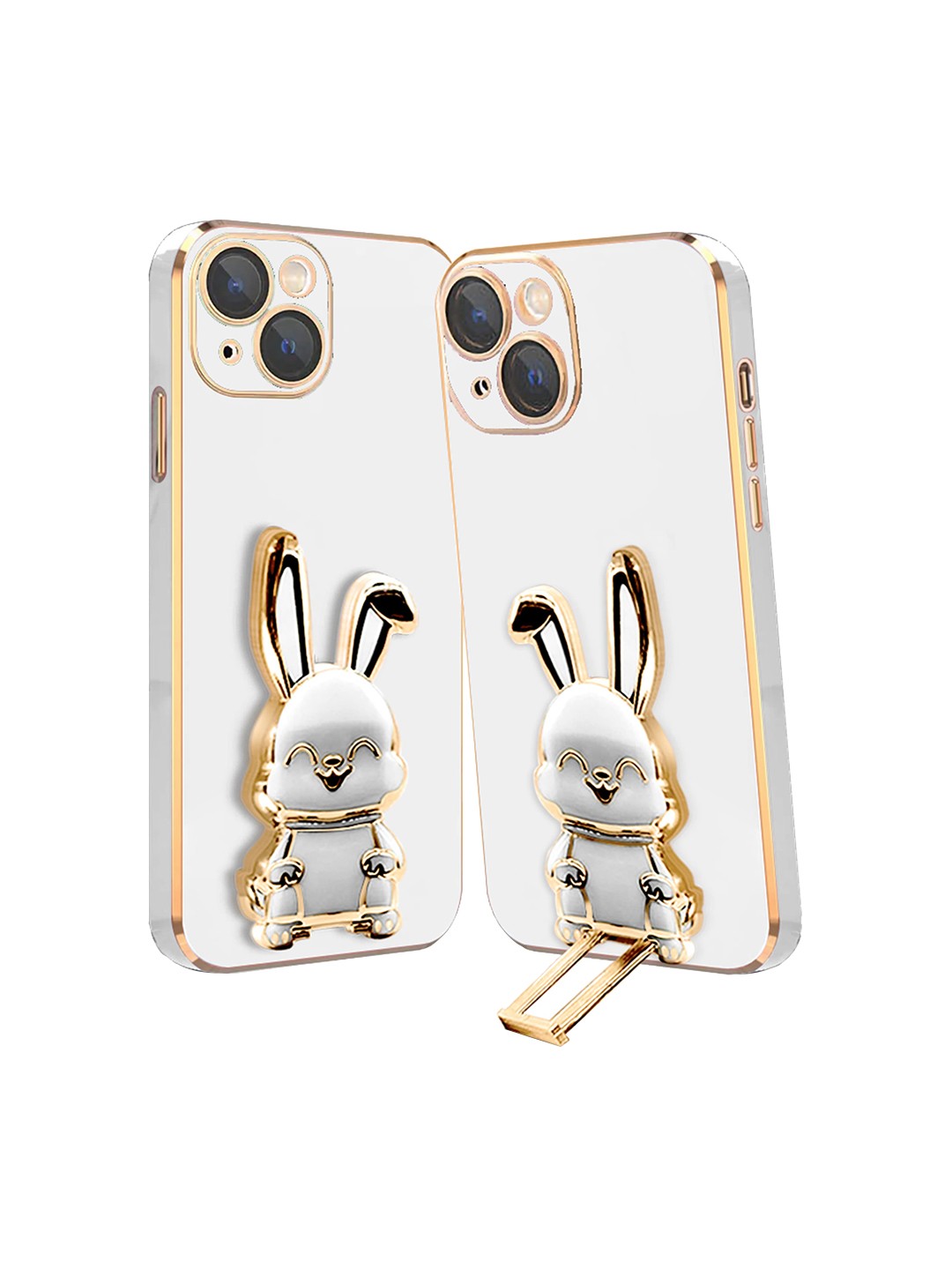 

Karwan 3D Bunny With Folding Stand iPhone 15 Plus Back Cover Case, White