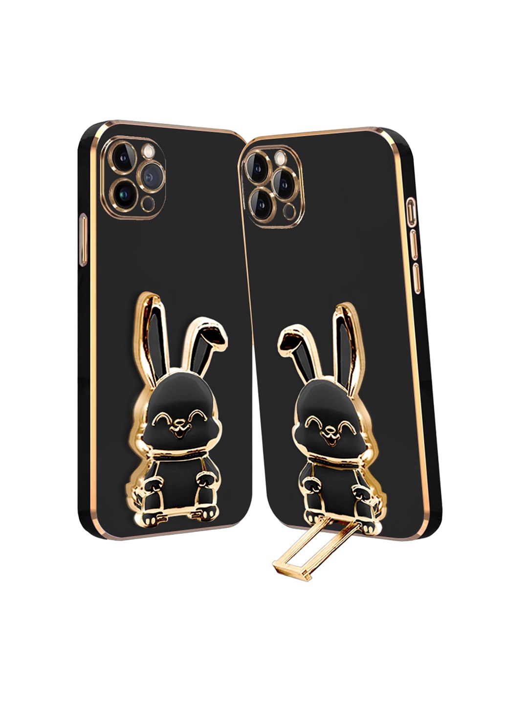 

Karwan iPhone 11 Pro Max Back Case With 3D Bunny Folding Stand, Black