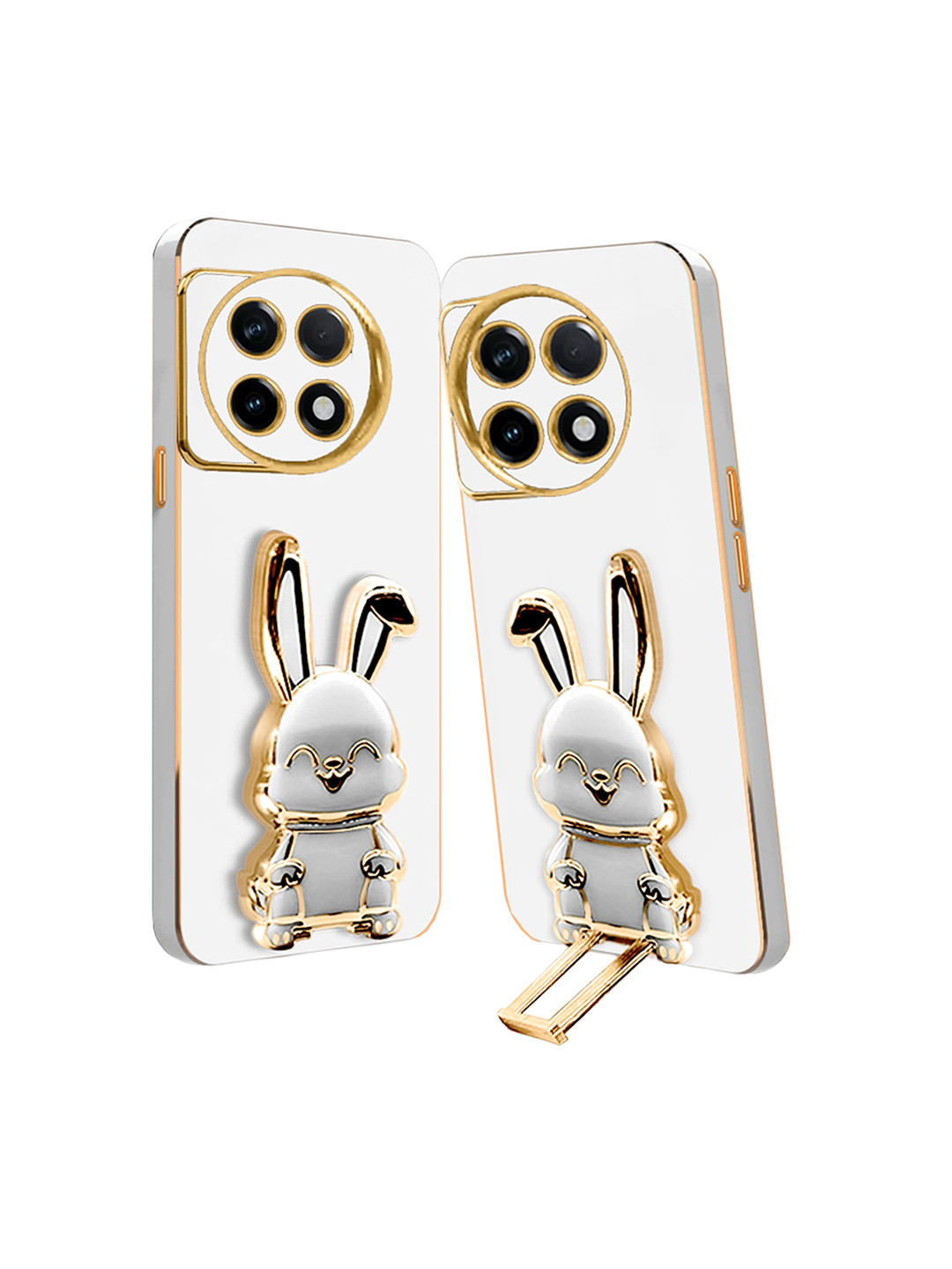 

Karwan OnePlus 11 5G Back Case With 3D Bunny Folding Stand, White
