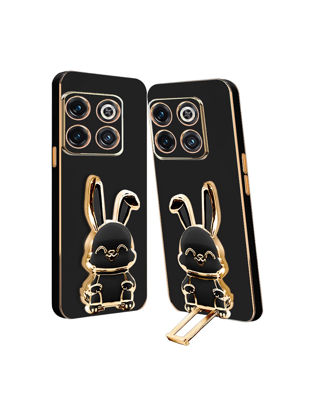 

Karwan OnePlus 10T Back Case With 3D Bunny Folding Stand, Black