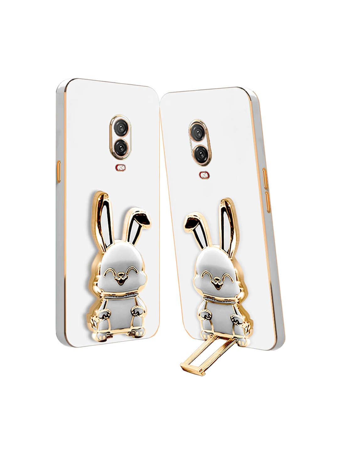 

Karwan OnePlus 6T Back Case With 3D Bunny Folding Stand, White