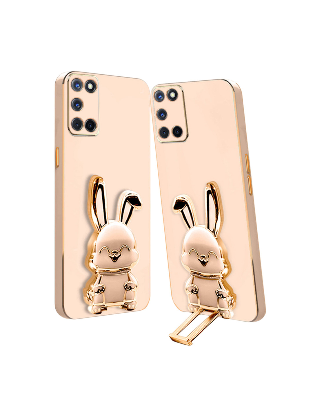 

Karwan 3D Bunny With Folding Stand Oppo A52 Back Cover Case, Peach
