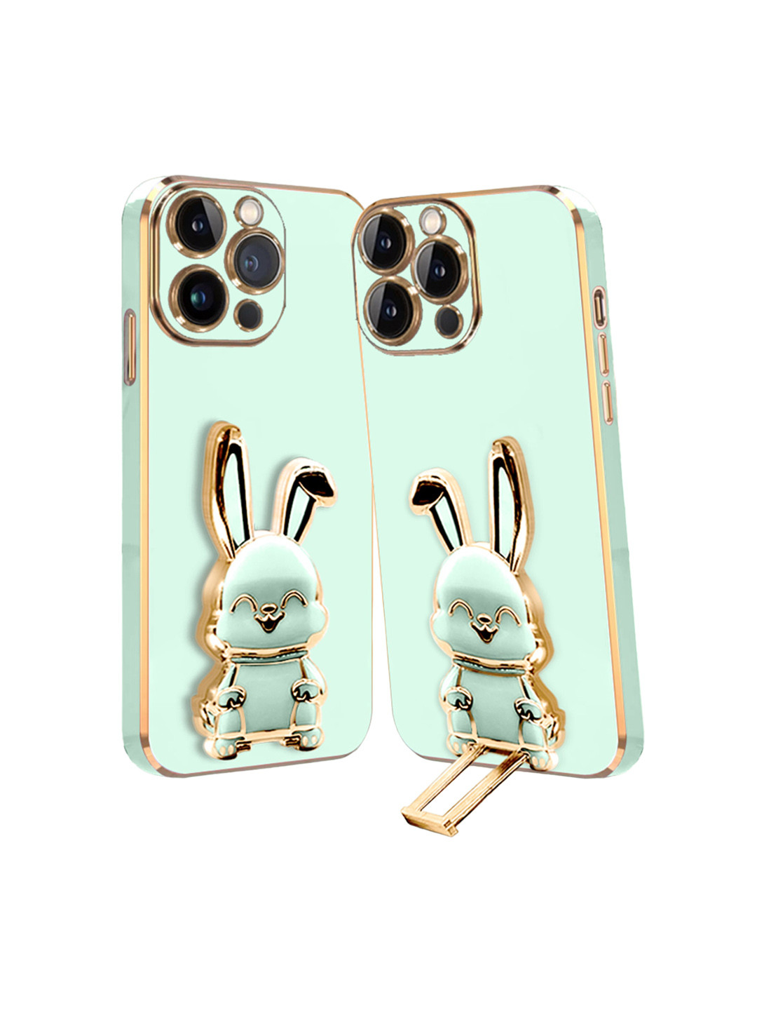 

Karwan iPhone 15 Pro Max Back Case With 3D Bunny Folding Stand, Green