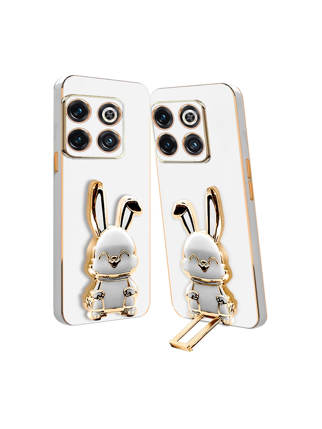 

Karwan OnePlus 10T Back Case With 3D Bunny Folding Stand, White