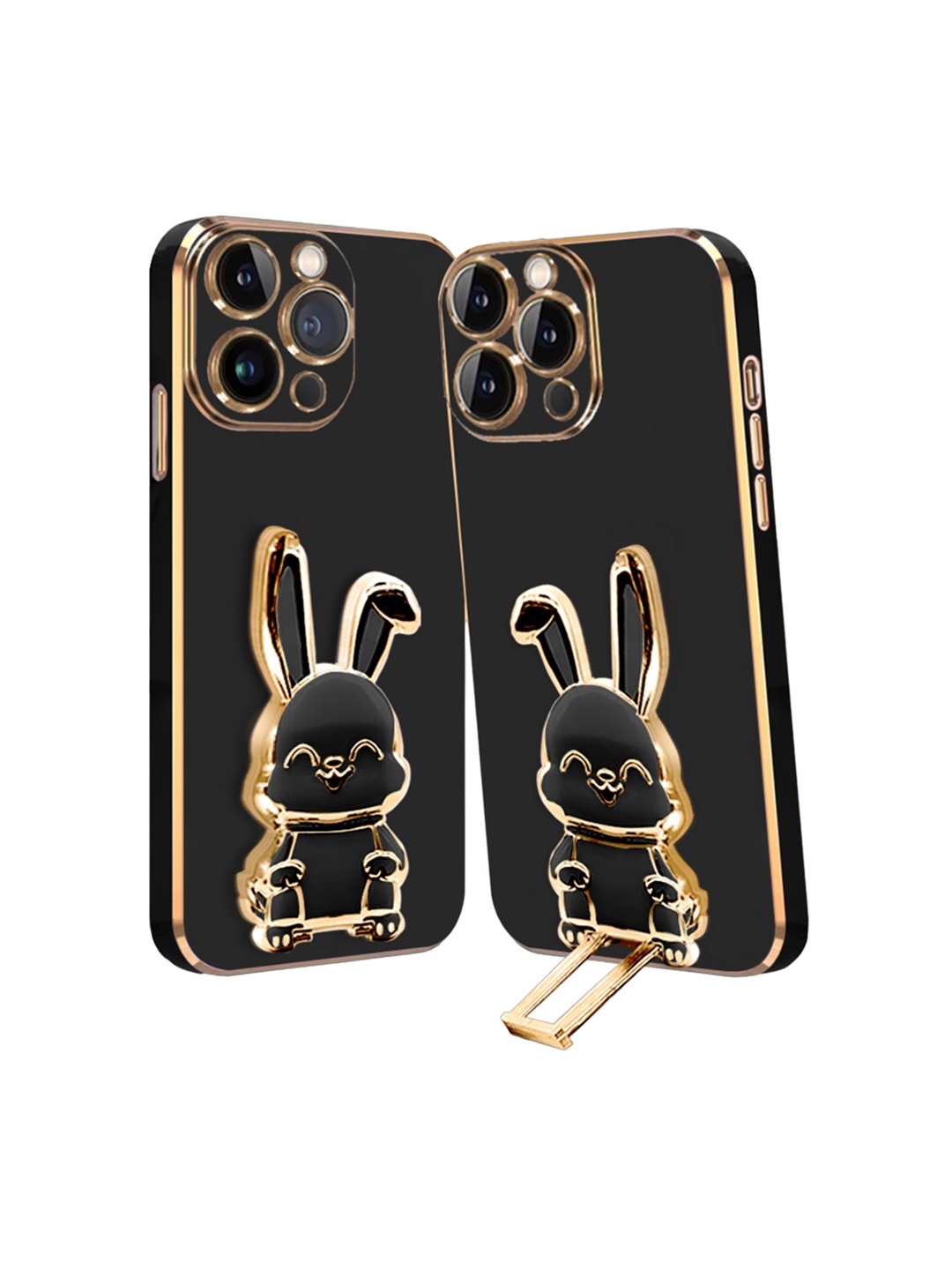 

Karwan iPhone 15 Pro Back Case With 3D Bunny Folding Stand, Black