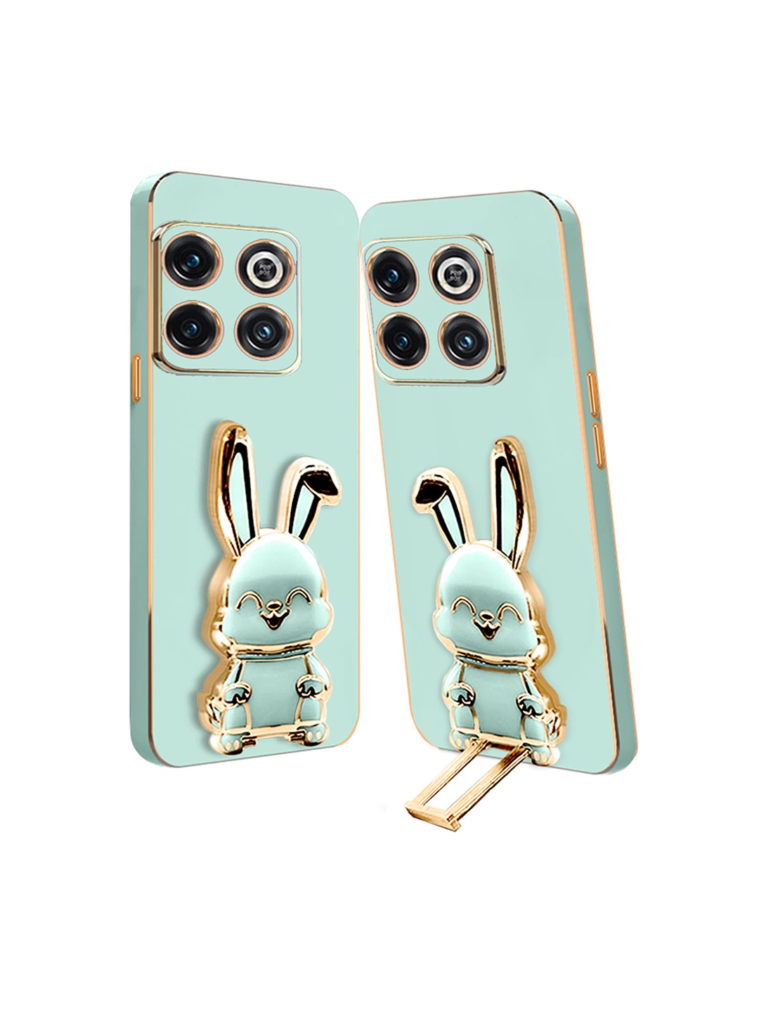 

Karwan Lightweight OnePlus 10T Back Case With 3D Bunny Folding Stand, Green
