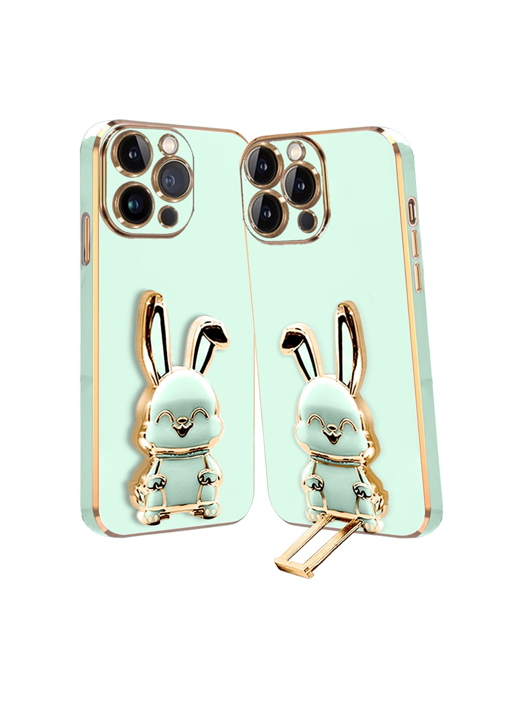 

Karwan iPhone 15 Pro Back Case With 3D Bunny Folding Stand, Green