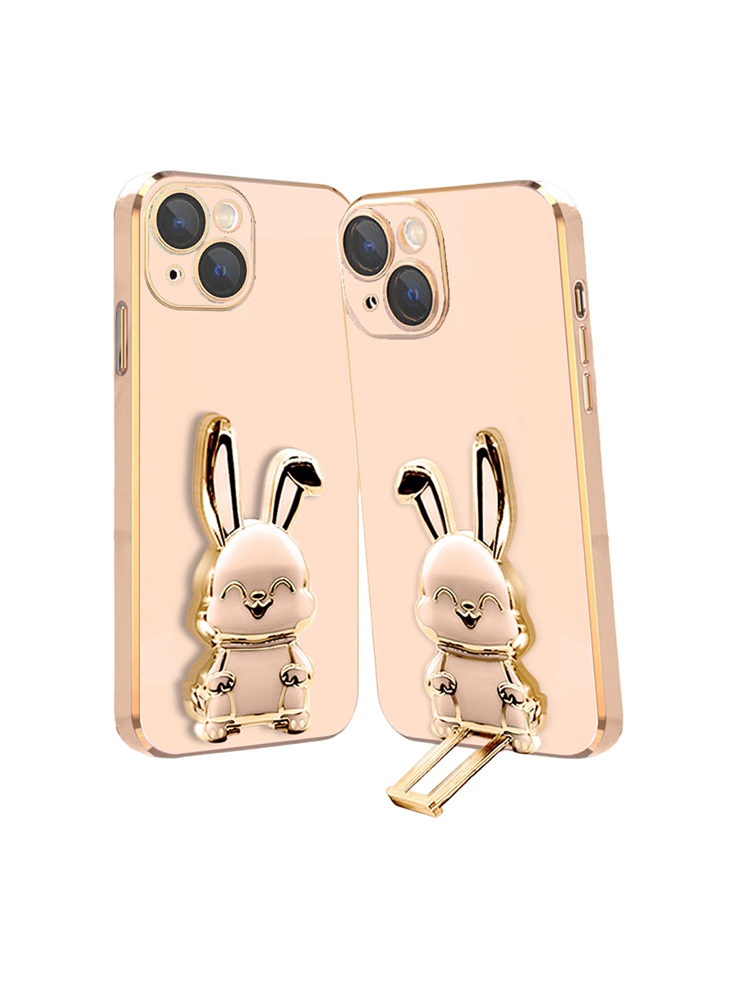 

Karwan IPhone 14 Back Case With 3D Bunny Folding Stand, Peach