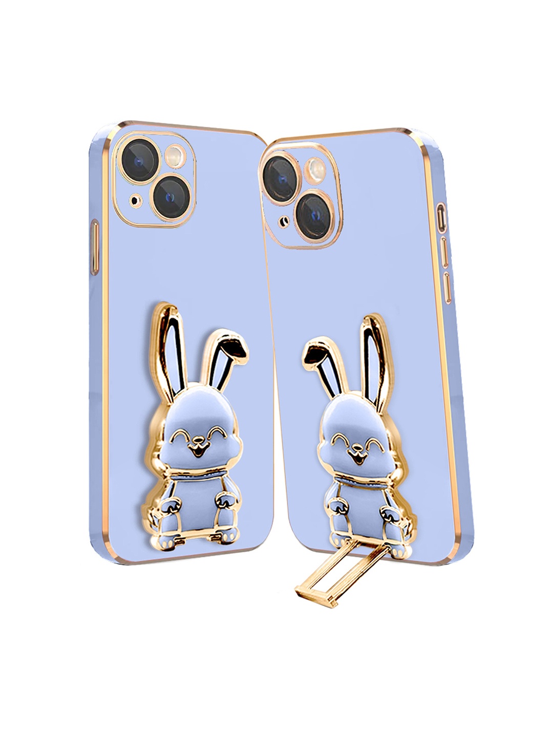 

Karwan iPhone 15 Plus Back Case With 3D Bunny Folding Stand, Blue