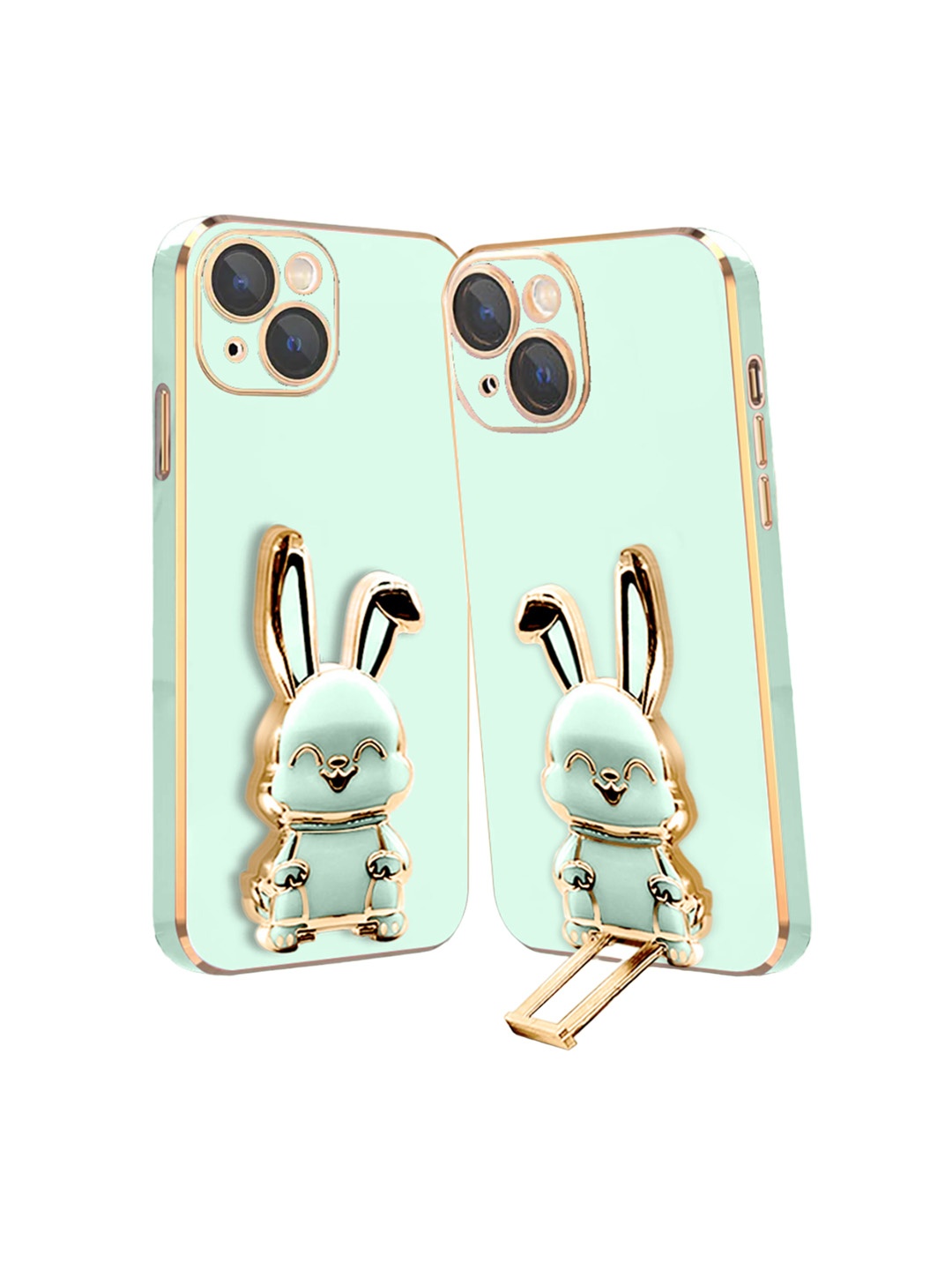 

Karwan iPhone 15 Back Case With 3D Bunny Folding Stand, Green