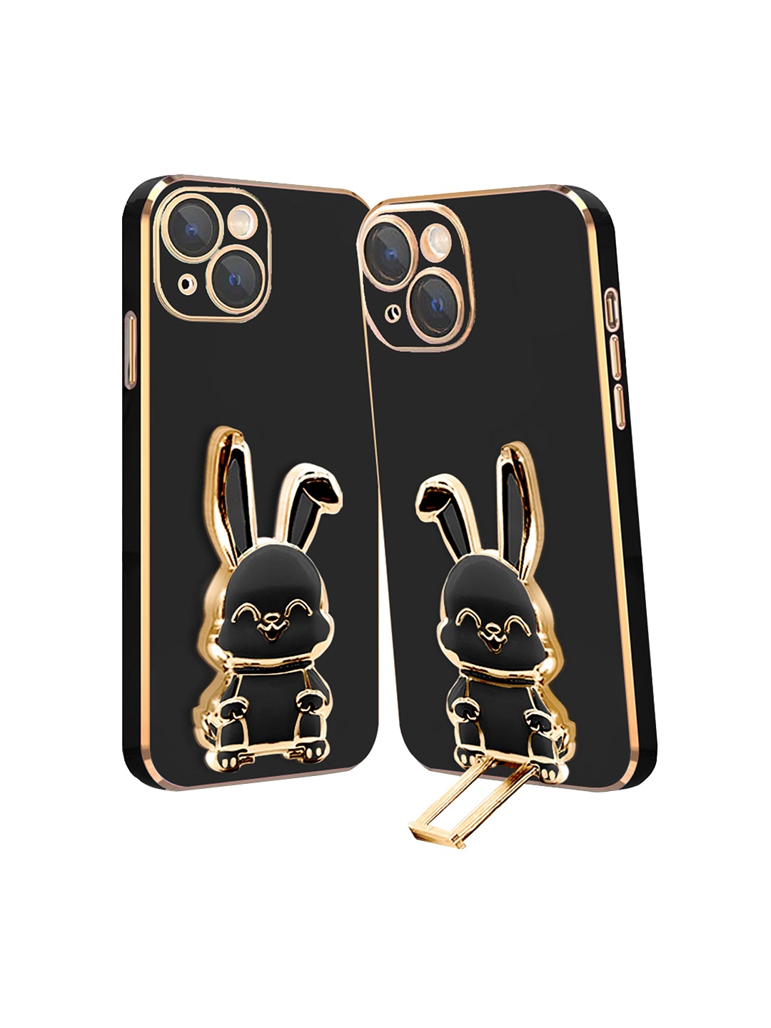 

Karwan iPhone 15 Back Case With 3D Bunny Folding Stand, Black