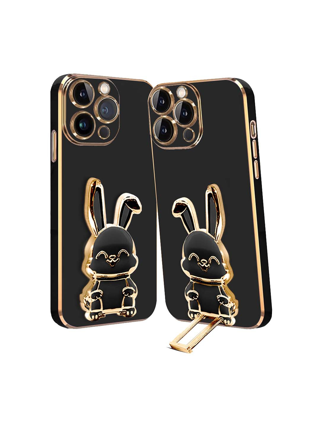 

Karwan iPhone 14 Pro Max Back Case With 3D Bunny Folding Stand, Black