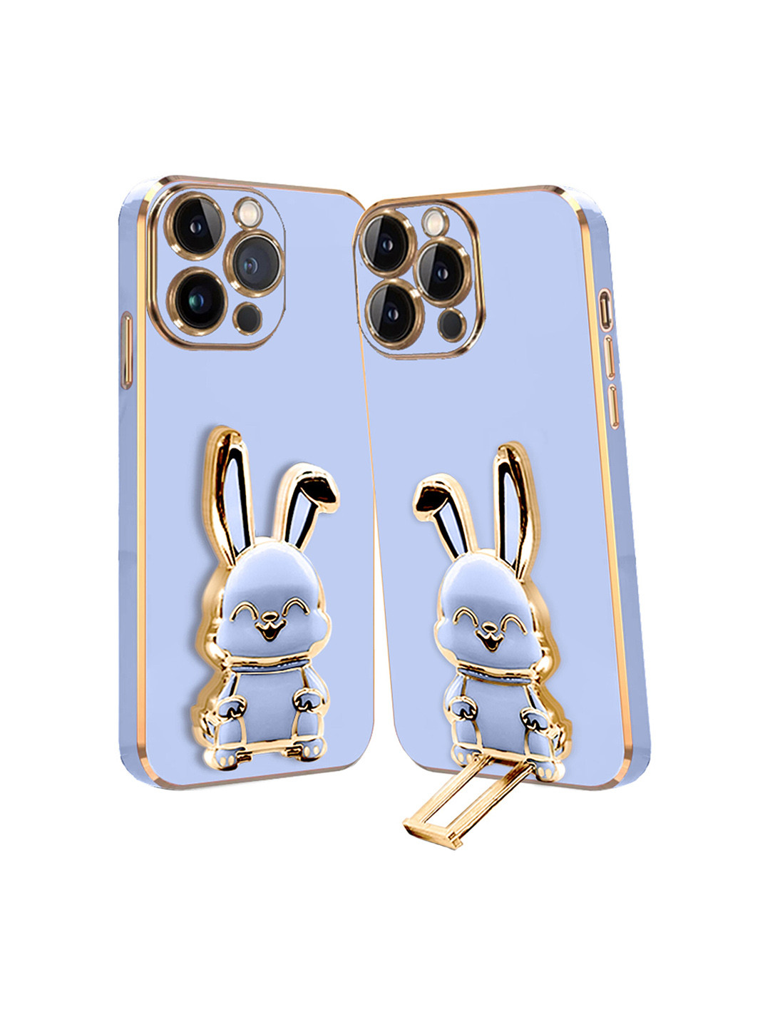 

Karwan Lightweight iPhone 14 Pro Max Back Case With 3D Bunny Folding Stand, Blue