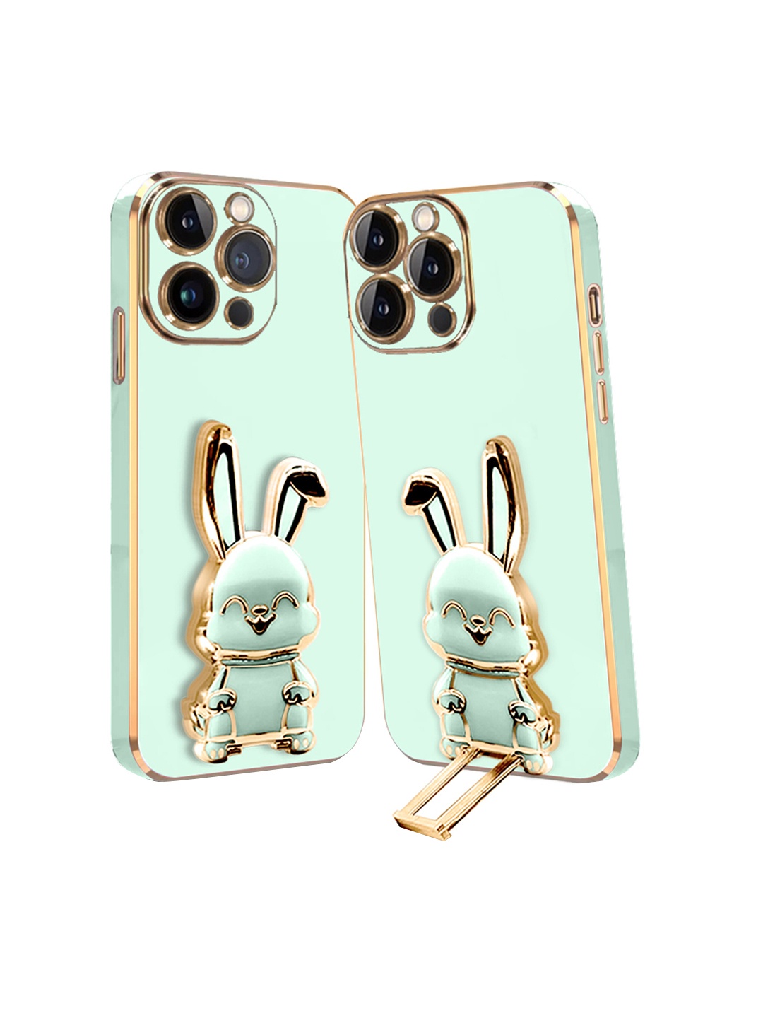 

Karwan iPhone 14 Pro Back Case With 3D Bunny Folding Stand, Green