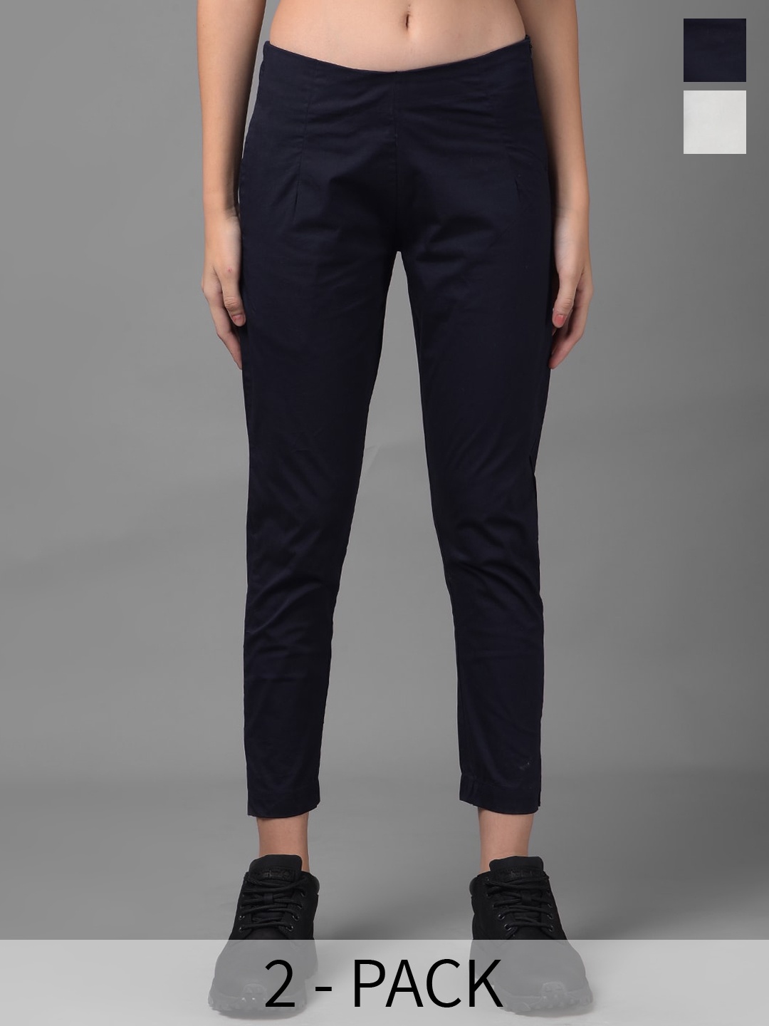 

Dollar Missy Women Pack of 2 Smart Slim Fit Wrinkle Free Cotton Trousers, Navy blue