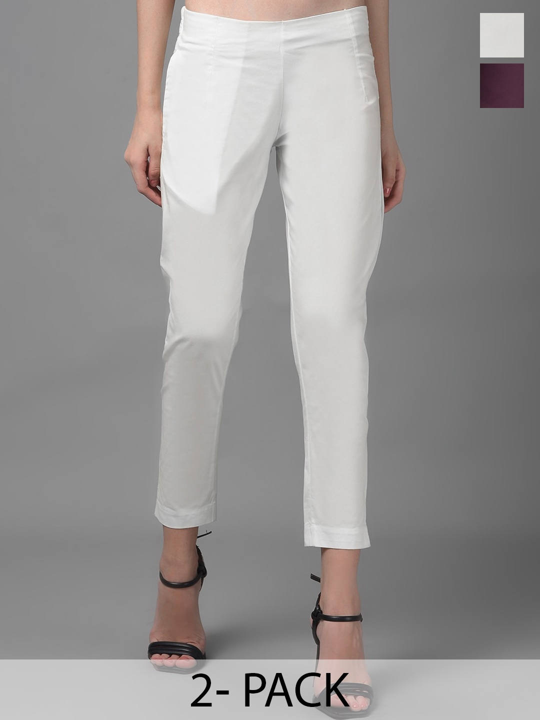 

Dollar Missy Women Smart Slim Fit Wrinkle Free Cotton Trousers, White