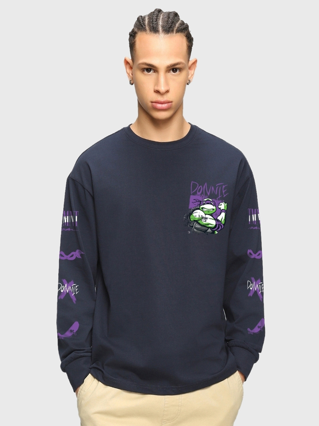 

Bewakoof Mutant Ninja Turtles Graphic Printed Oversized Cotton T-shirt, Blue