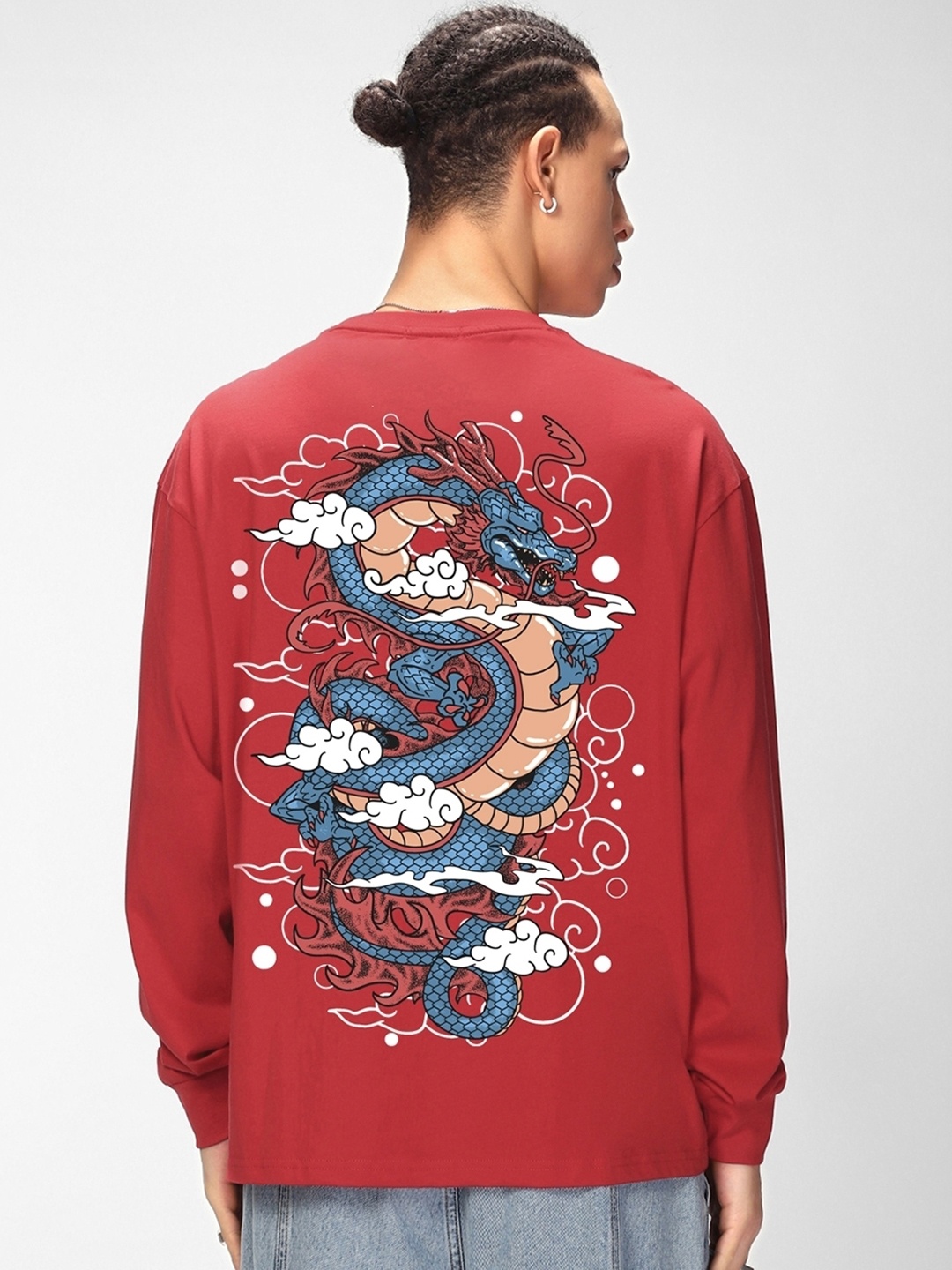 

Bewakoof Free Spirit Graphic Printed Drop-Shoulder Sleeves Oversized Cotton T-shirt, Red