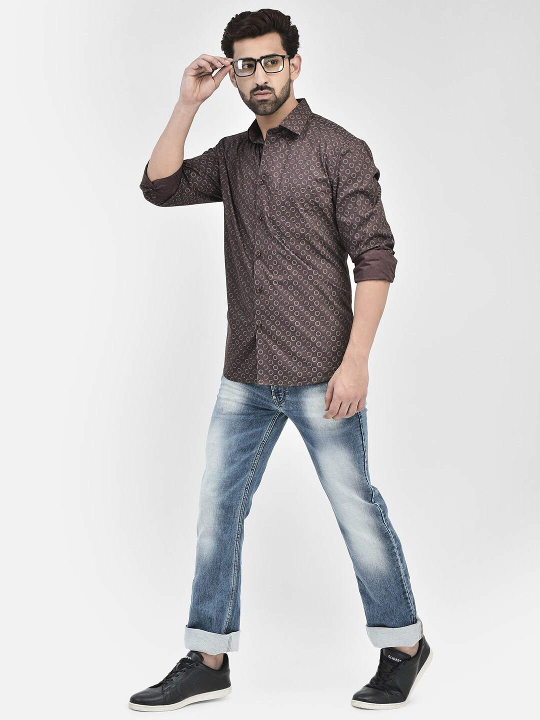

Crimsoune Club Geometric Printed Classic Slim Fit Spread Collar Long Sleeves Casual Shirt, Brown