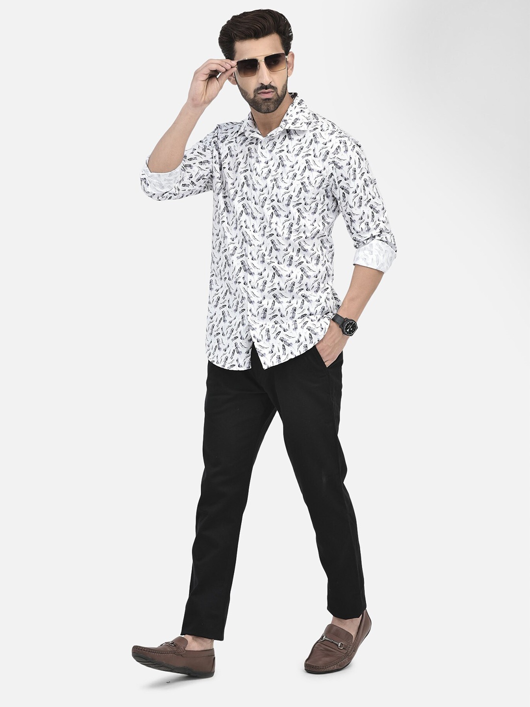 

Crimsoune Club Classic Long Sleeves Cotton Slim Fit Opaque Printed Casual Shirt, Grey