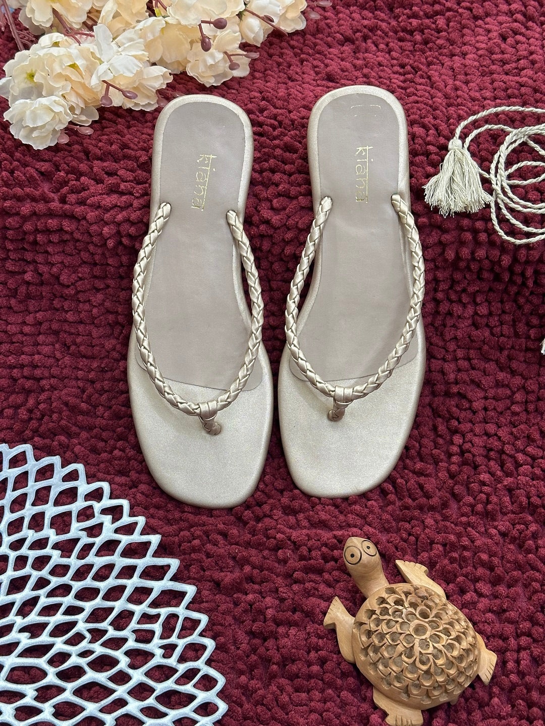 

Kiana House Of Fashion Open Toe T-Strap Flats, Gold