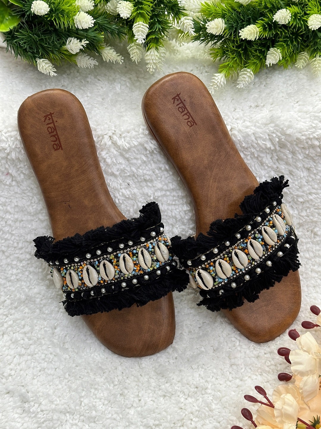 

Kiana House Of Fashion Embellished Open Toe Flats, Black
