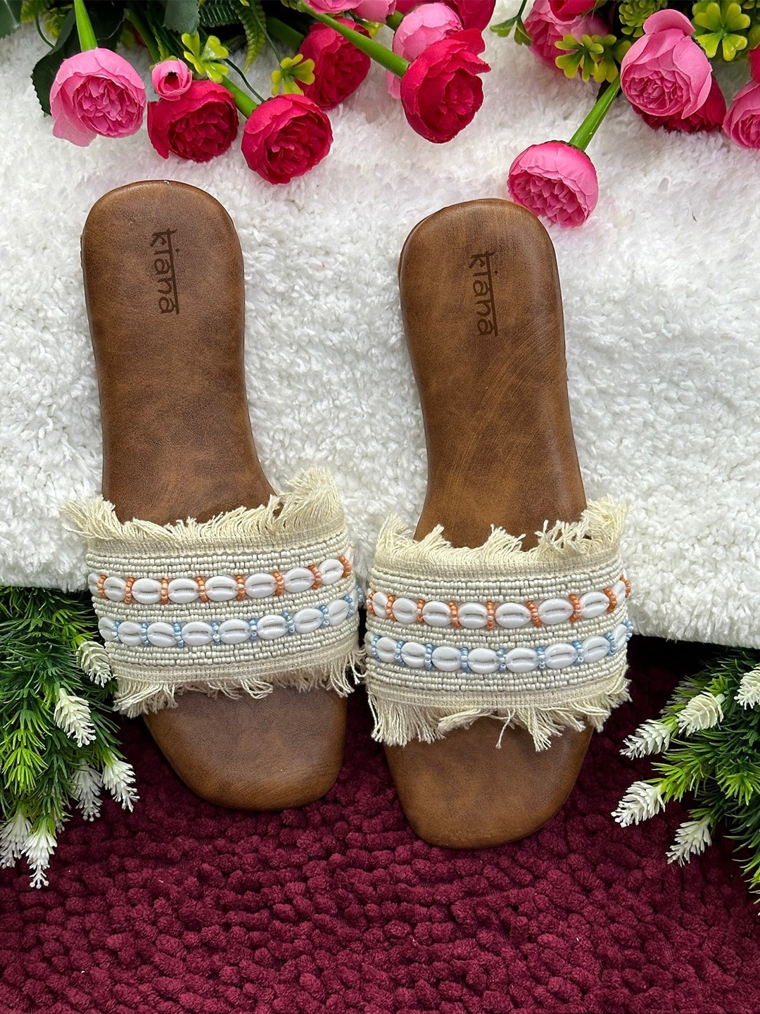 

Kiana Embellished Open Toe Flats, White