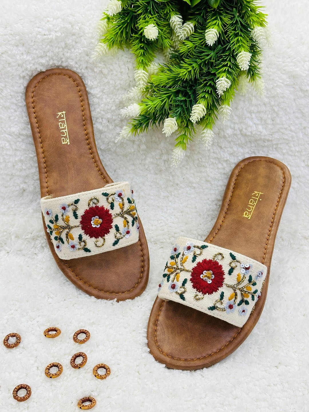 

Kiana House Of Fashion Embellished Open Toe Flats, White