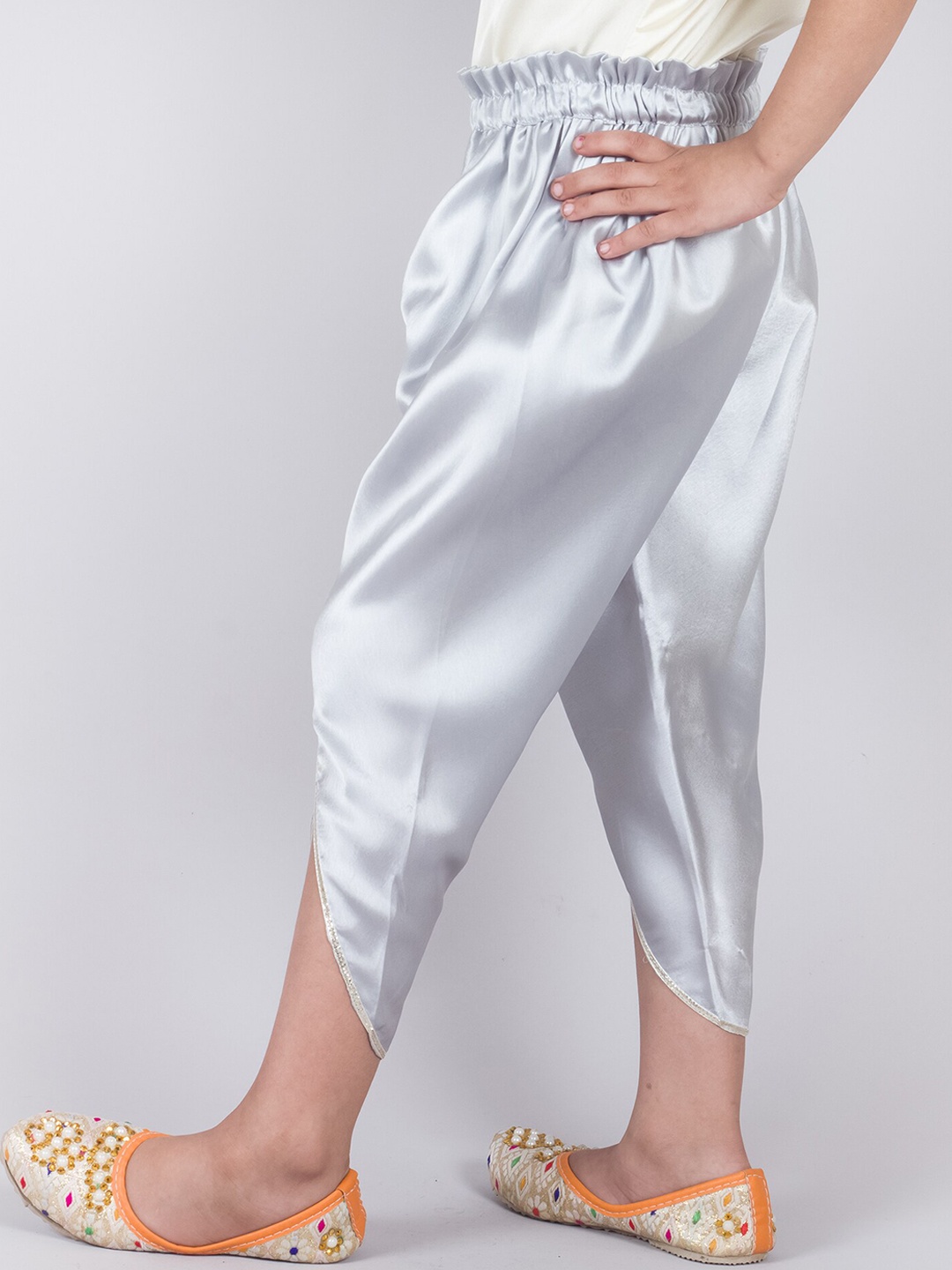 

Tangerine Closet Girls Straight Fit Satin Tulip Salwar, Silver