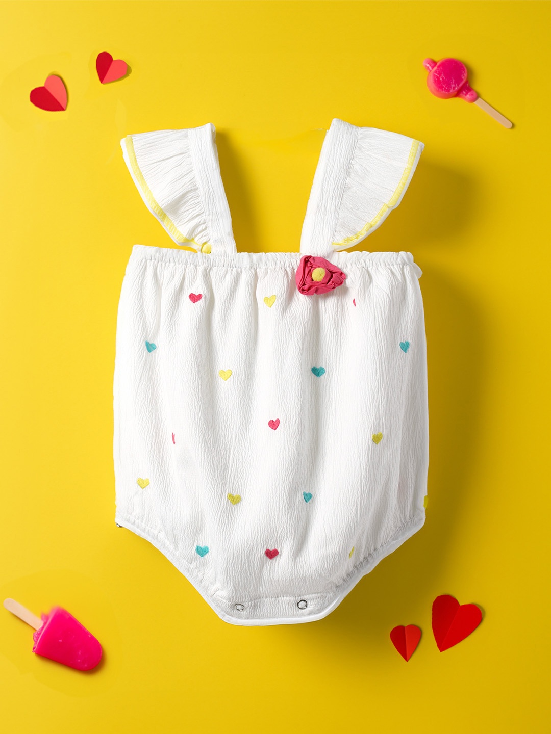

Nauti Nati Girls Embroidered Rompers, White