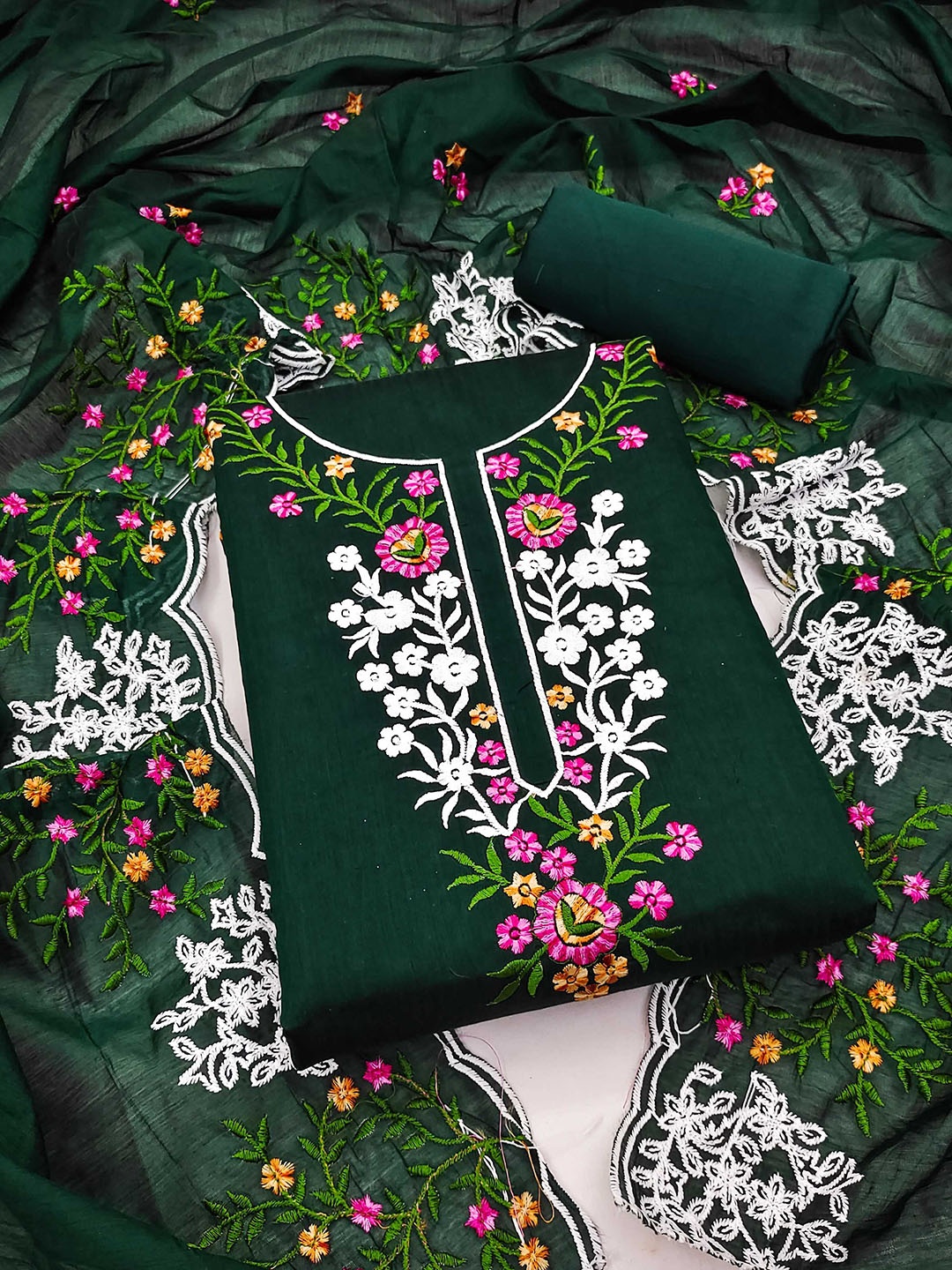 

Panzora Embroidered Unstitched Dress Material, Green