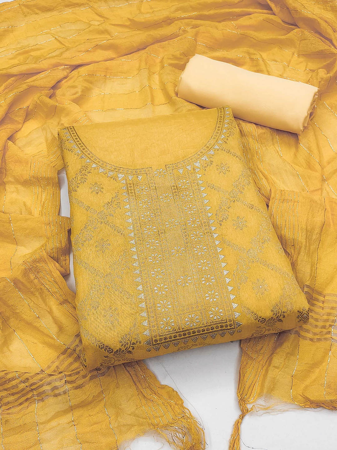 

Panzora Floral Woven Design Unstitched Dress Material, Yellow