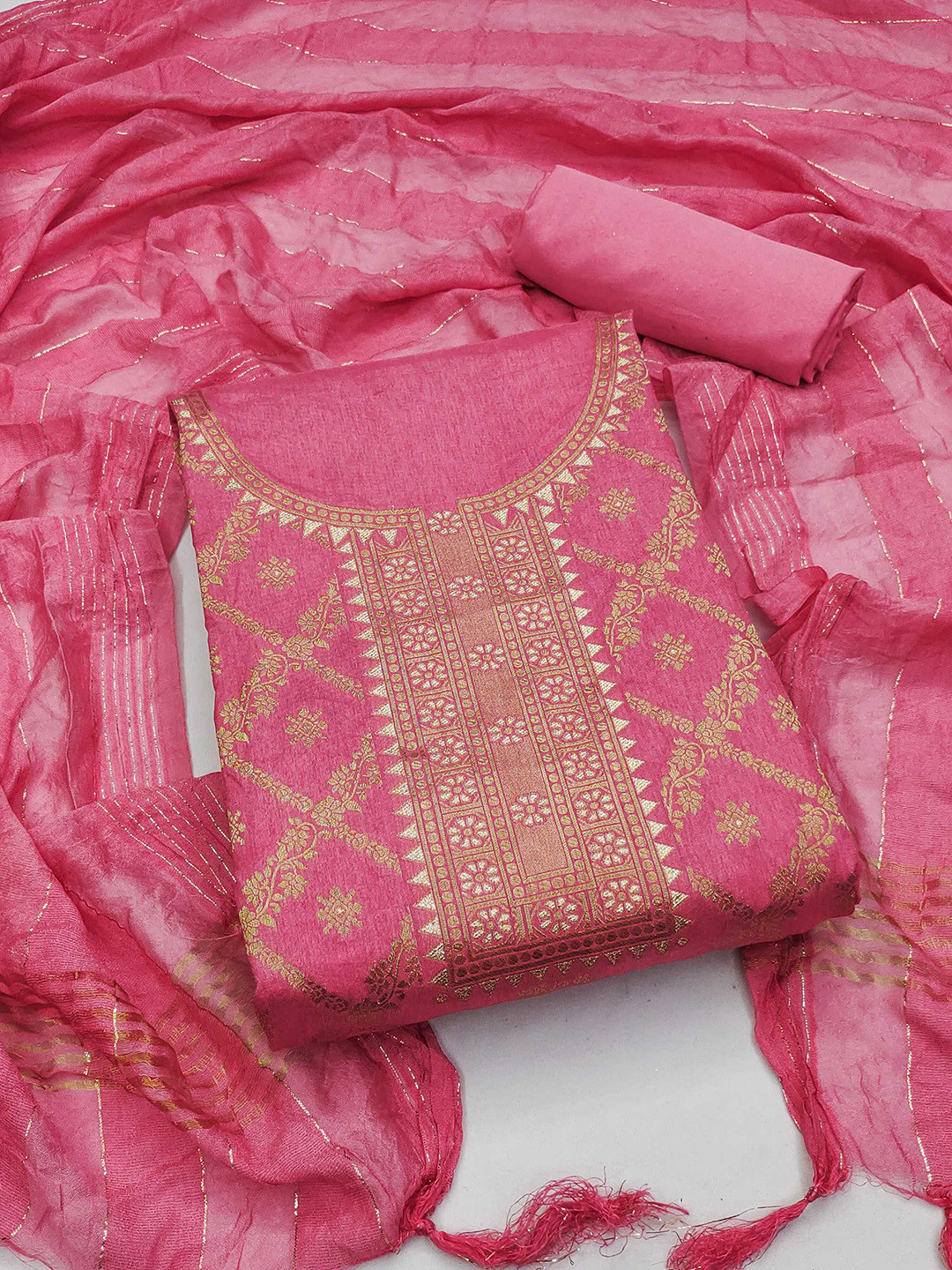 

Panzora Printed Unstitched Dress Material, Pink