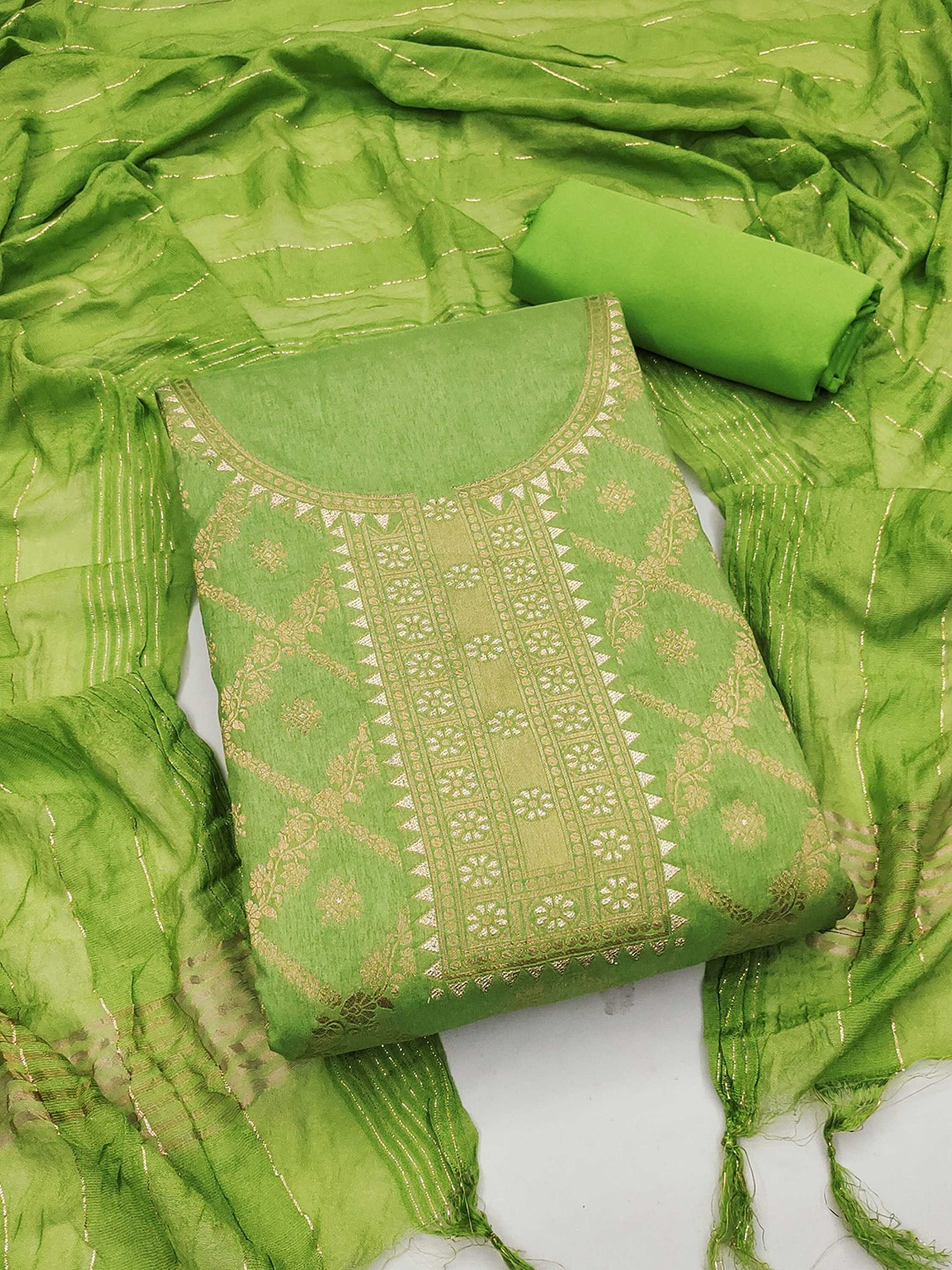

Panzora Floral Woven Design Unstitched Dress Material, Green