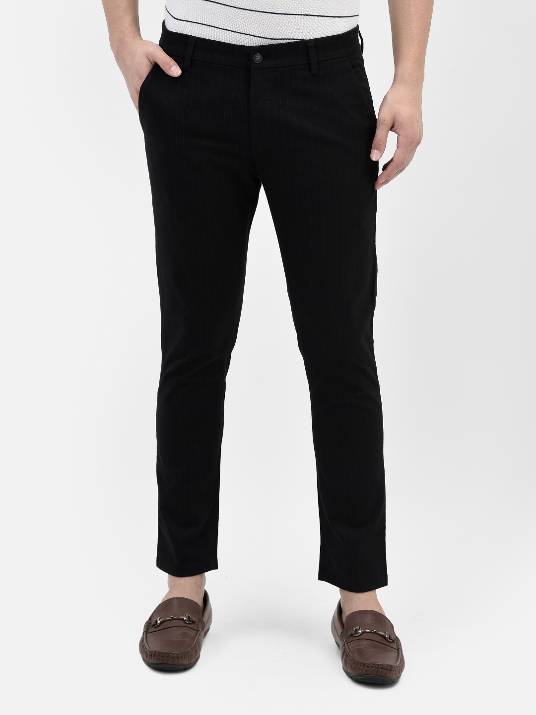 

Crimsoune Club Men Striped Mid-Rise Original Skinny Fit Trousers, Black