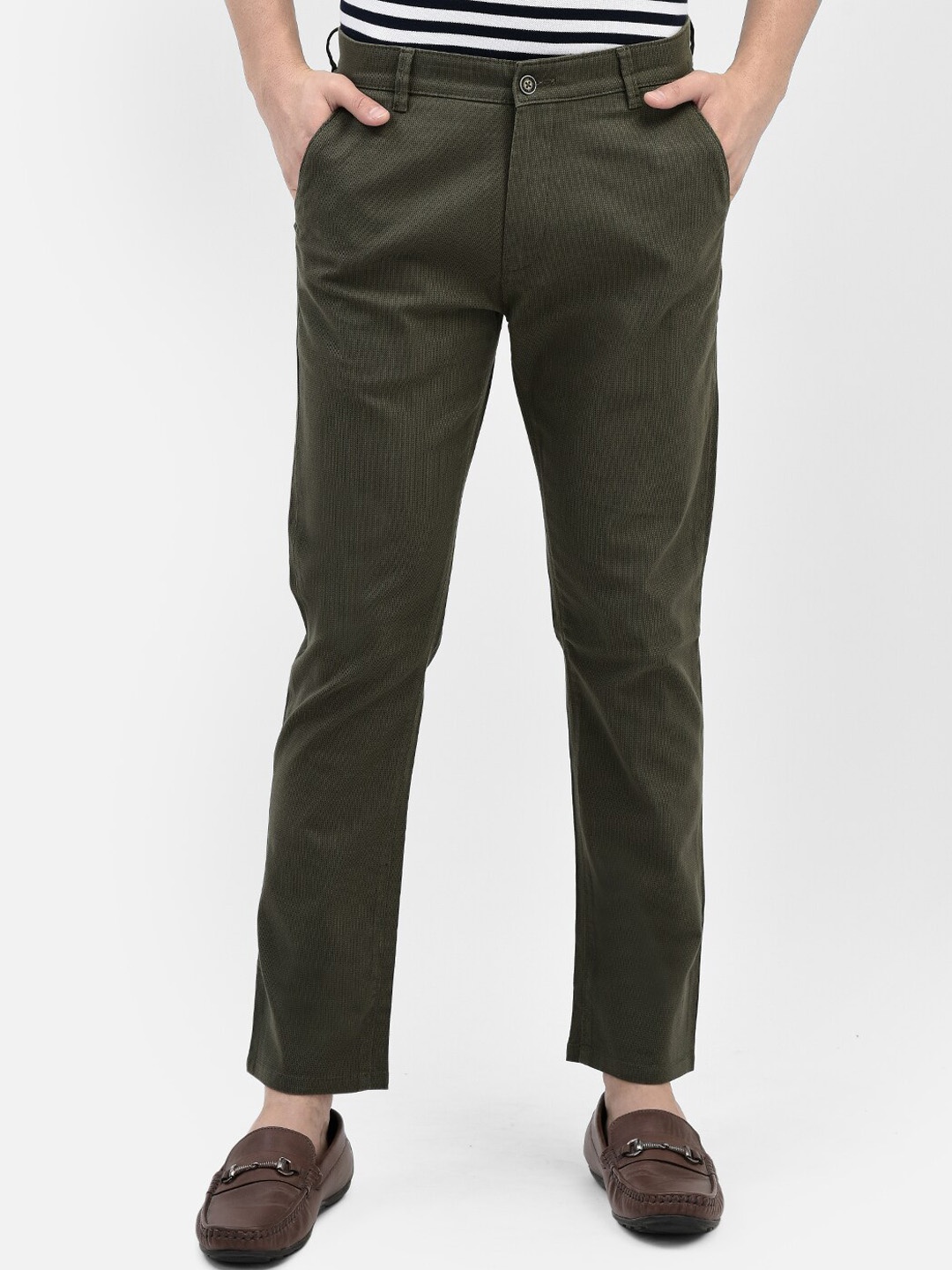 

Crimsoune Club Men Original Slim Fit Cotton Chinos Trousers, Olive