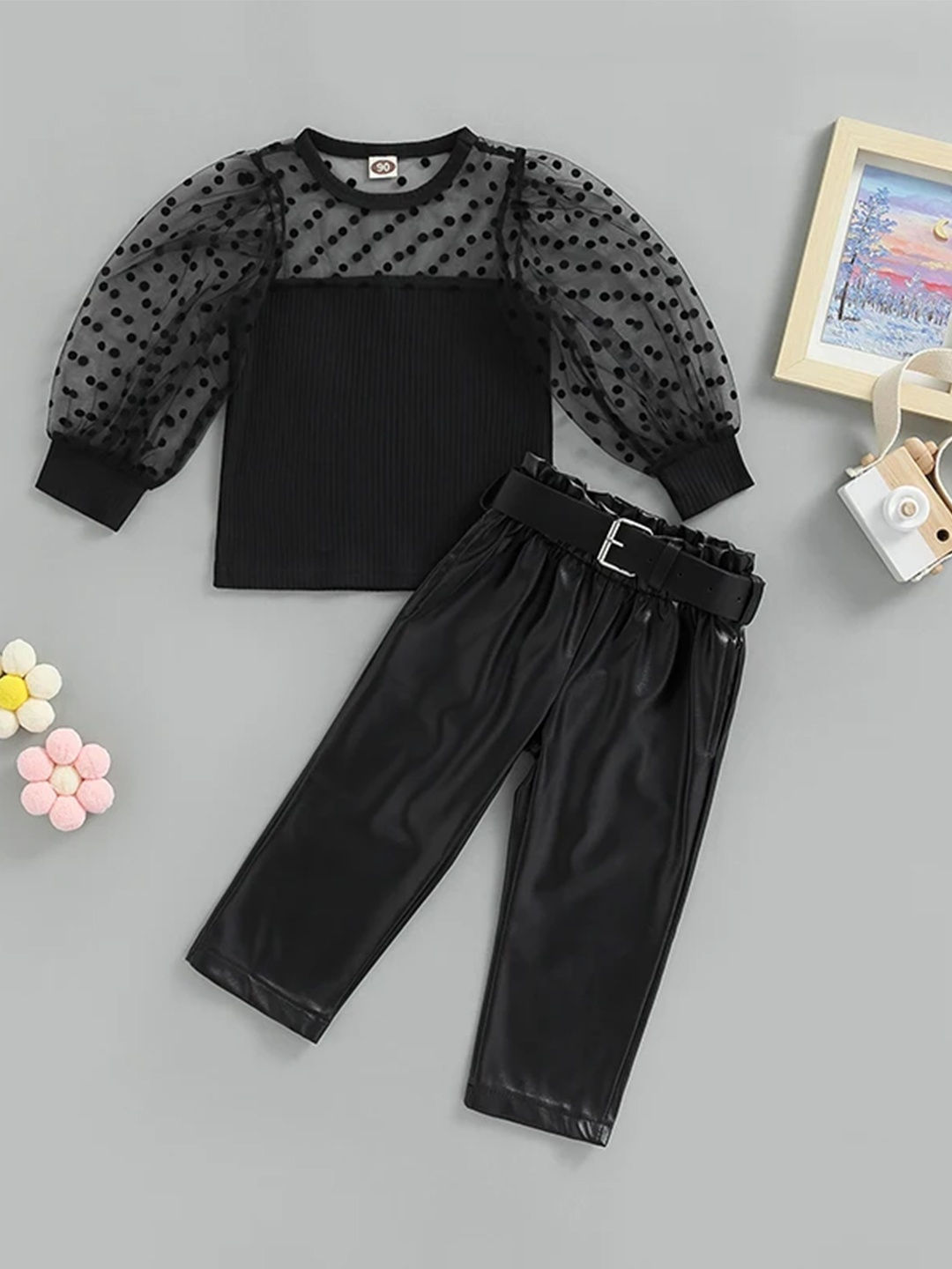 

Bold N Elegant Girls Self Design Top with Trousers, Black