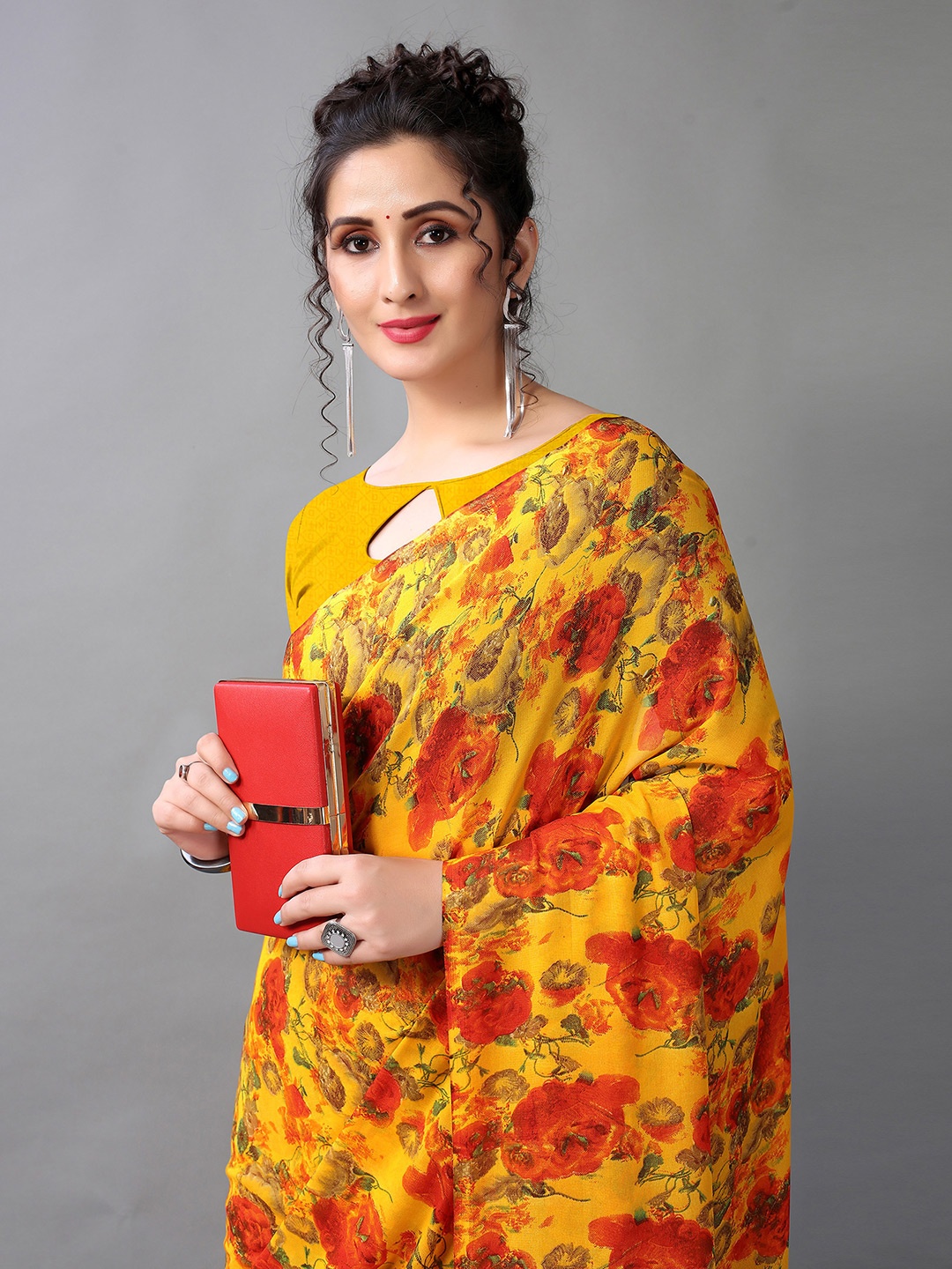 

KALINI Floral Printed Saree, Yellow
