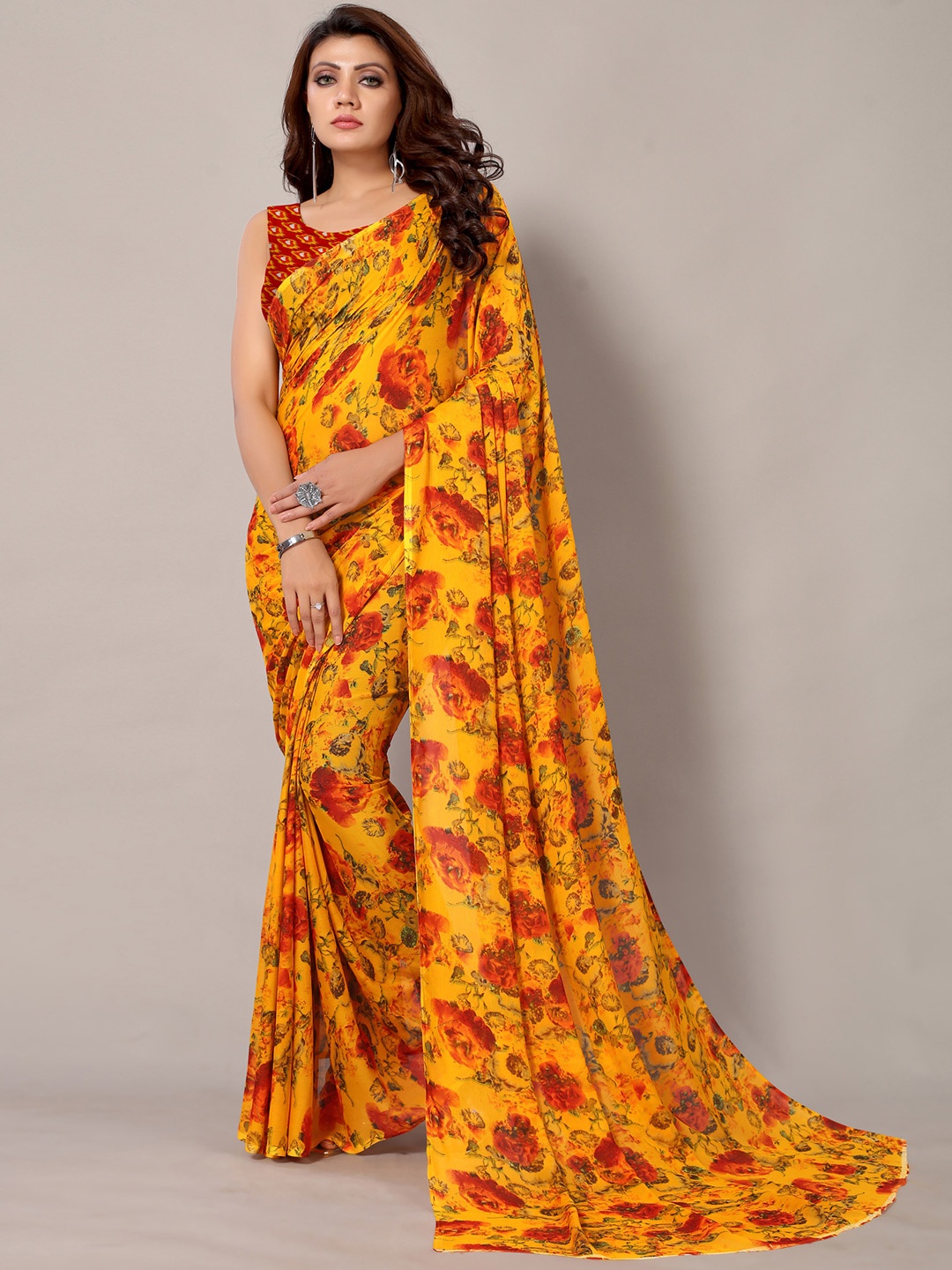 

KALINI Floral Printed Saree, Yellow