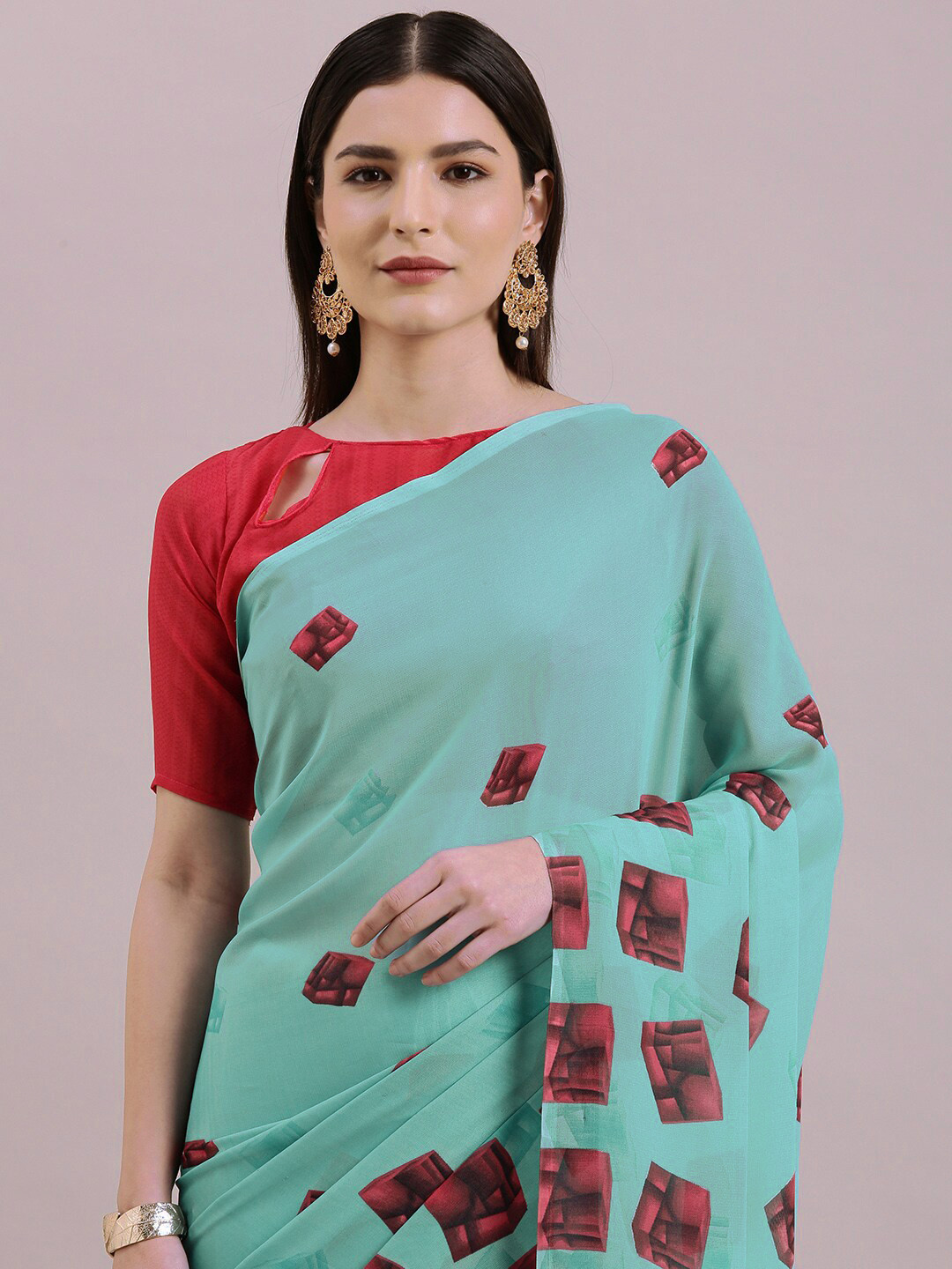 

KALINI Geometric Printed Saree, Blue