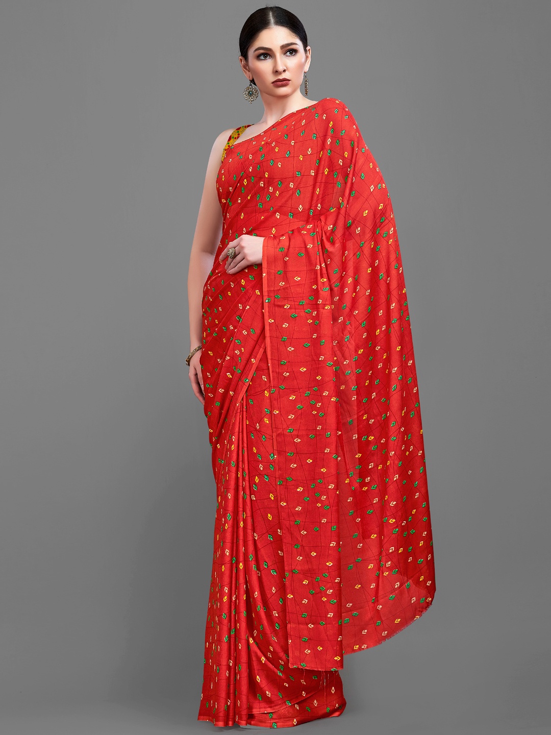 

KALINI Geometric Printed Saree, Red
