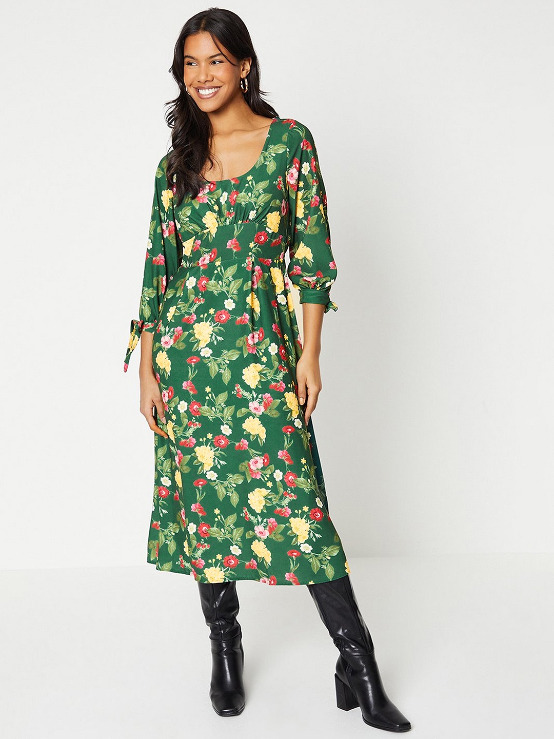 

DOROTHY PERKINS Floral Tie-up Detailed Empire Midi Dress, Teal