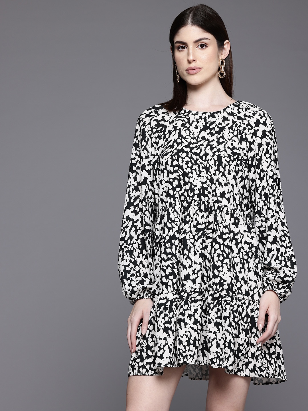 

DOROTHY PERKINS Printed Puff Sleeve Tiered Mini Dress, White