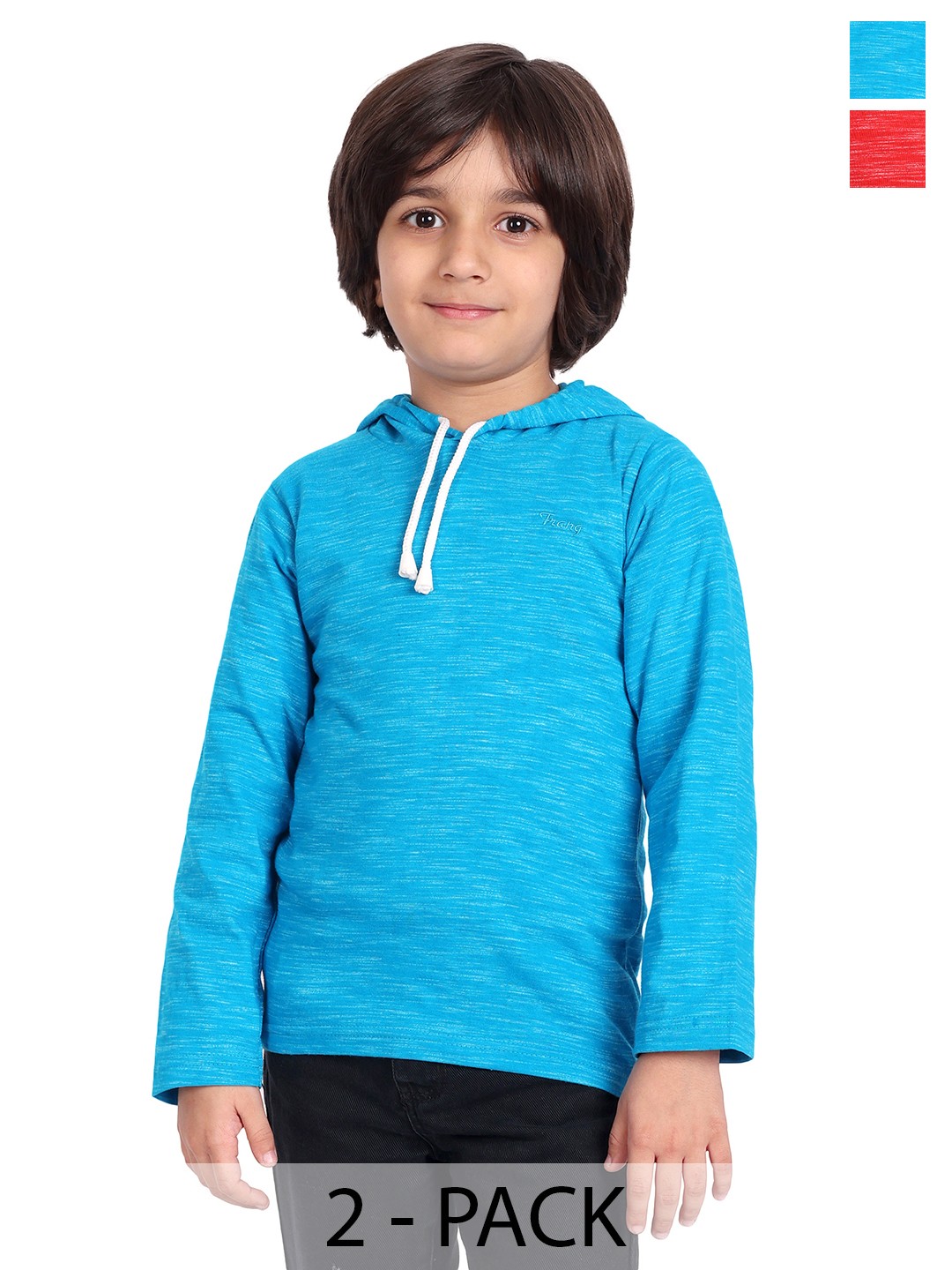 

BAESD Boys Pack Of 2 Striped Hooded Cotton Regular Fit Casual T-shirt, Blue